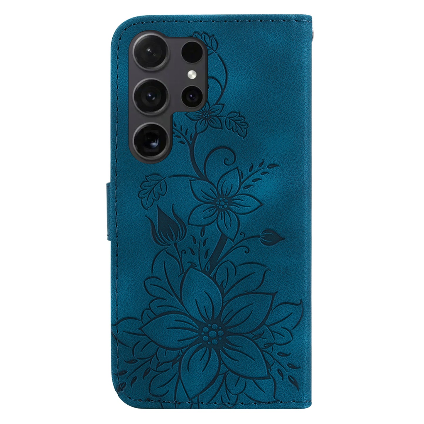 For Samsung Galaxy S24 Ultra Case Flower Imprint Leather Anti-drop Mobile Phone Cover - Dark Blue