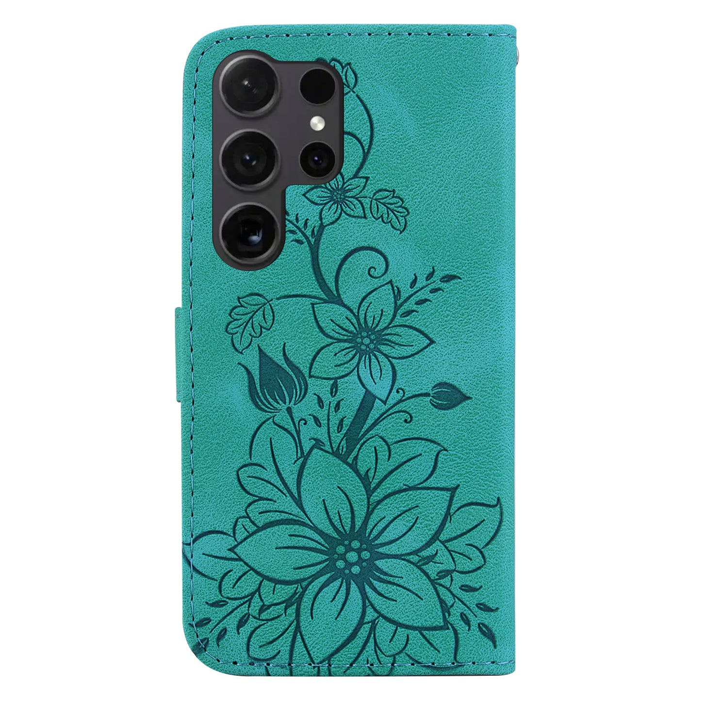 For Samsung Galaxy S24 Ultra Case Flower Imprint Leather Anti-drop Mobile Phone Cover - Green