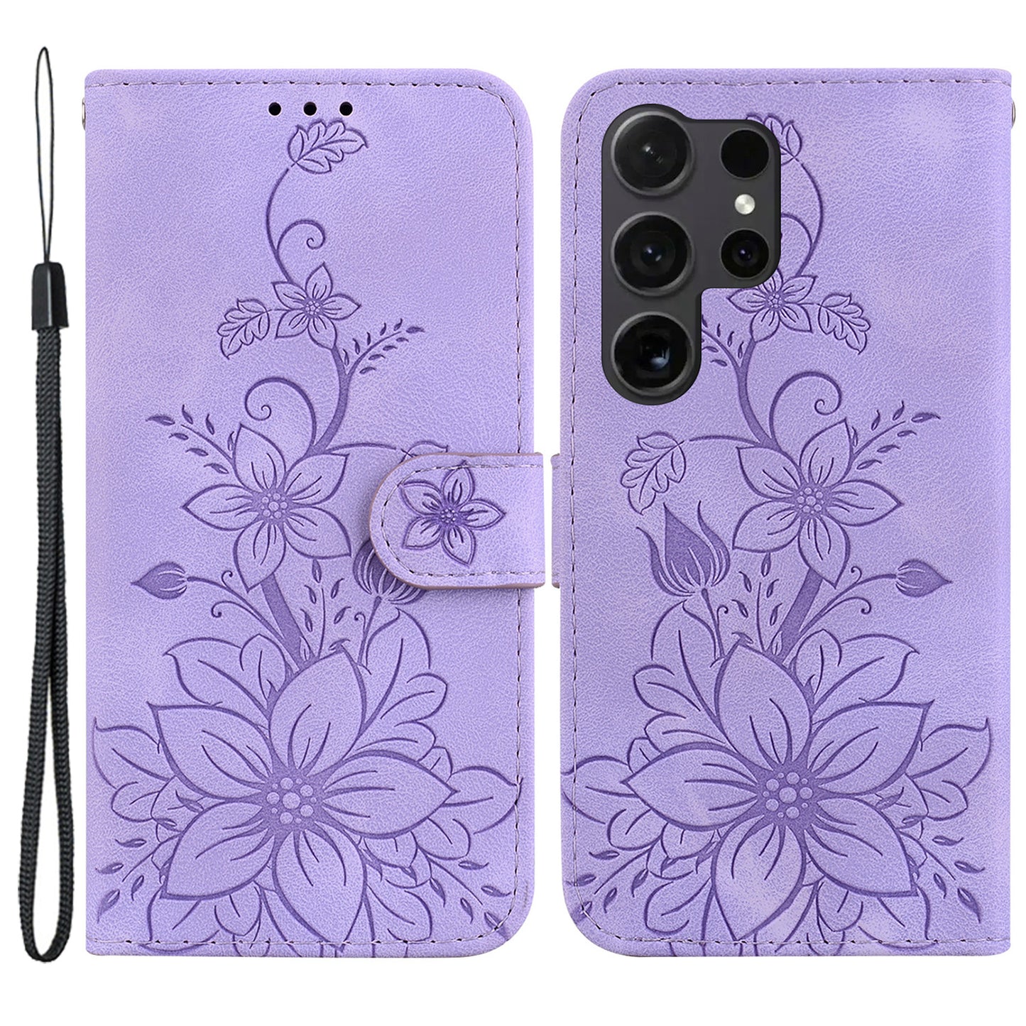 For Samsung Galaxy S24 Ultra Case Flower Imprint Leather Anti-drop Mobile Phone Cover - Purple