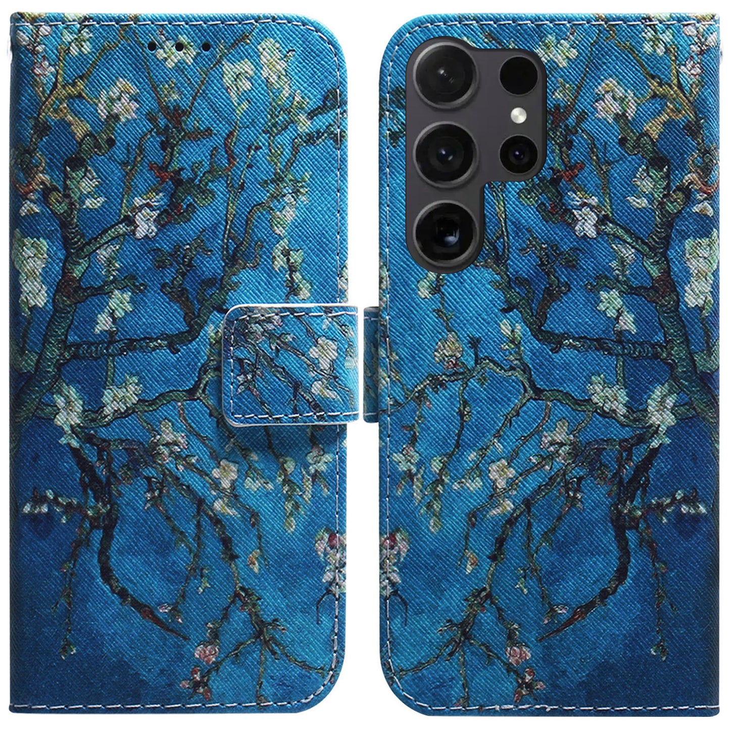 For Samsung Galaxy S24 Ultra Case Pattern Printing Wallet Phone Cover - Apricot Flowers