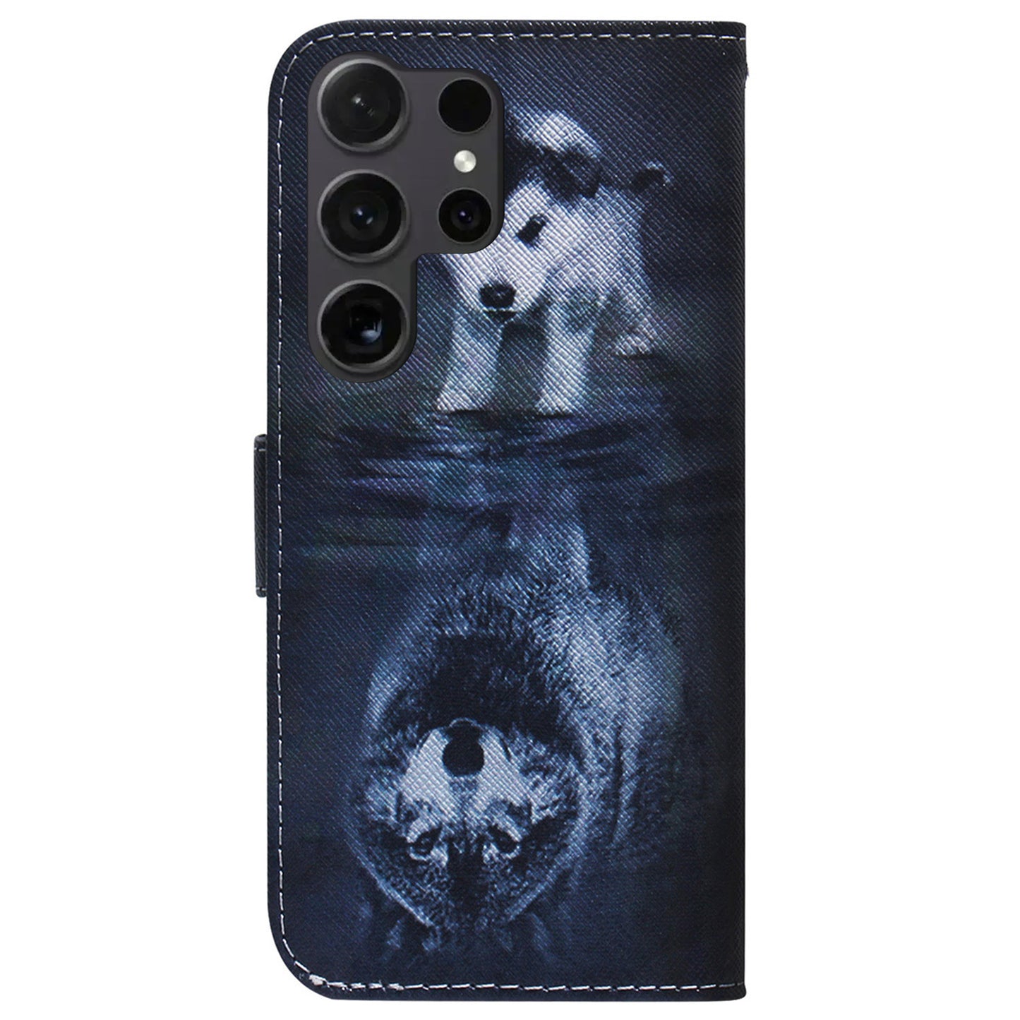 For Samsung Galaxy S24 Ultra Case Pattern Printing Wallet Phone Cover - Dog and Wolf
