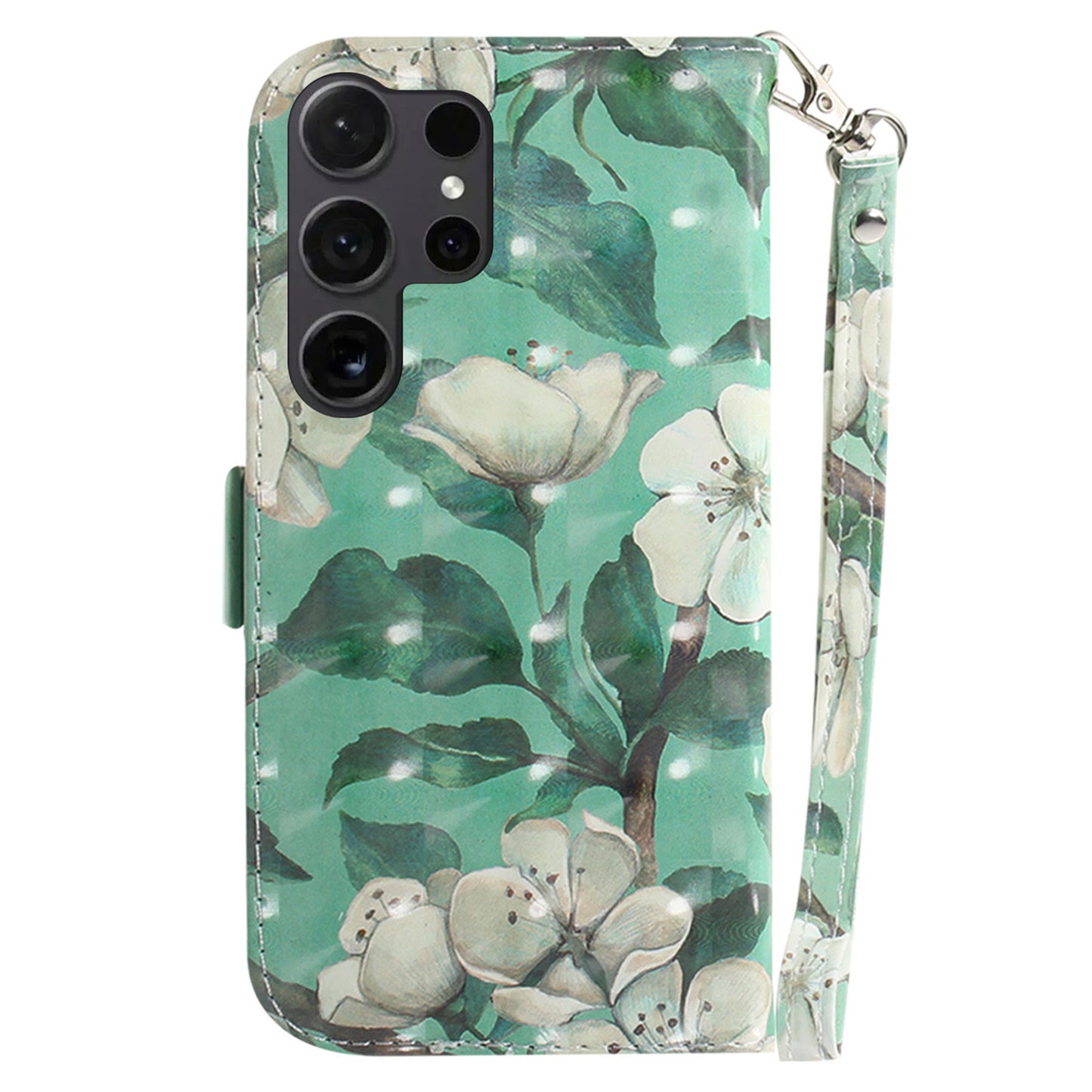 PU Leather Flip Cover for Samsung Galaxy S24 Ultra Case Pattern Printed Anti-Drop Wallet Phone Case with Strap - Watercolor Flowers
