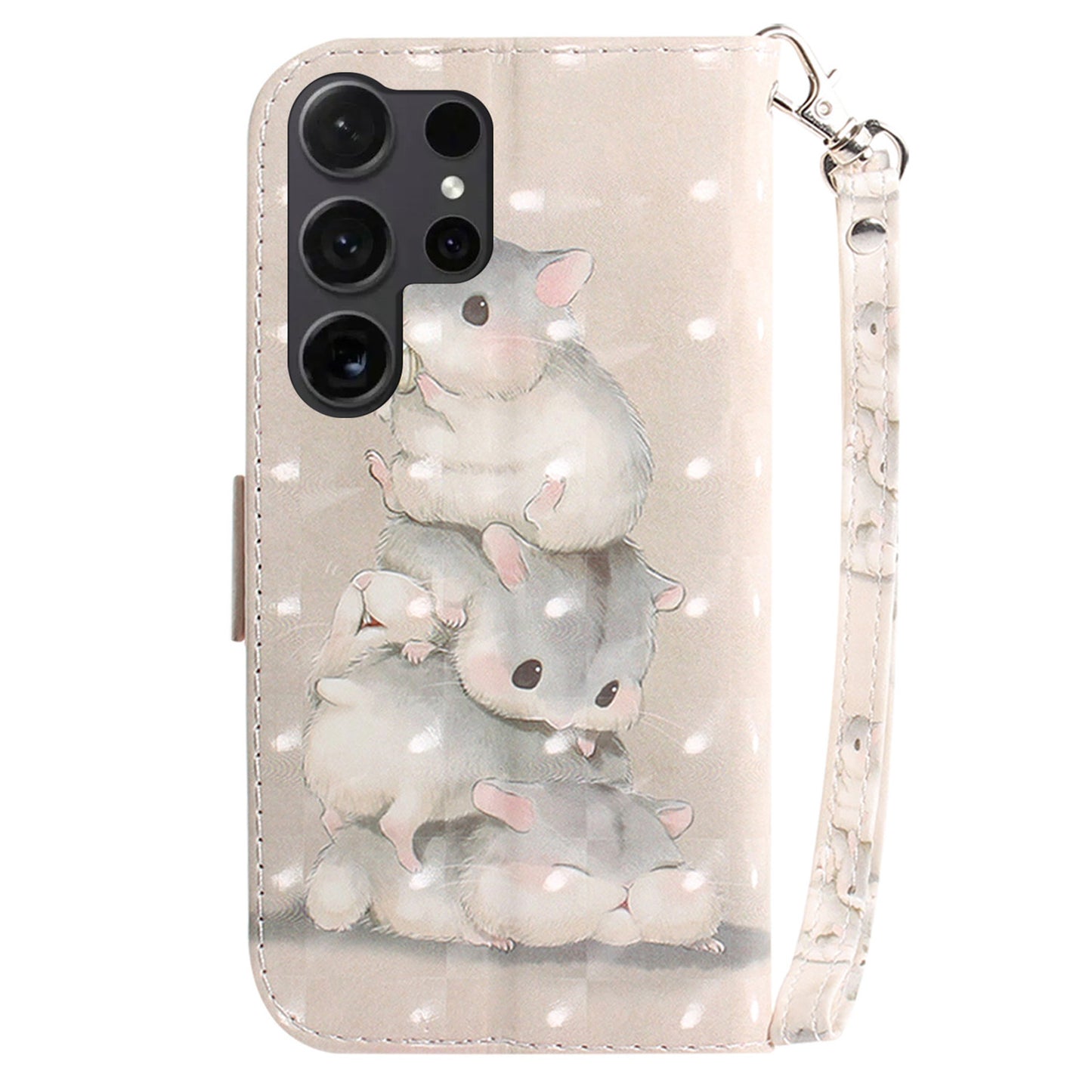 PU Leather Flip Cover for Samsung Galaxy S24 Ultra Case Pattern Printed Anti-Drop Wallet Phone Case with Strap - Stacking Squirrels