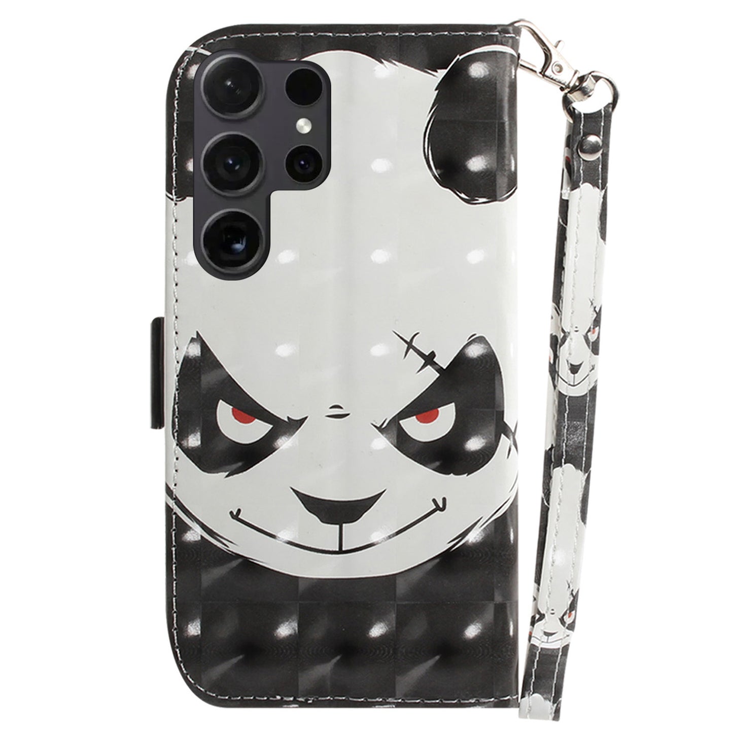PU Leather Flip Cover for Samsung Galaxy S24 Ultra Case Pattern Printed Anti-Drop Wallet Phone Case with Strap - Angry Panda