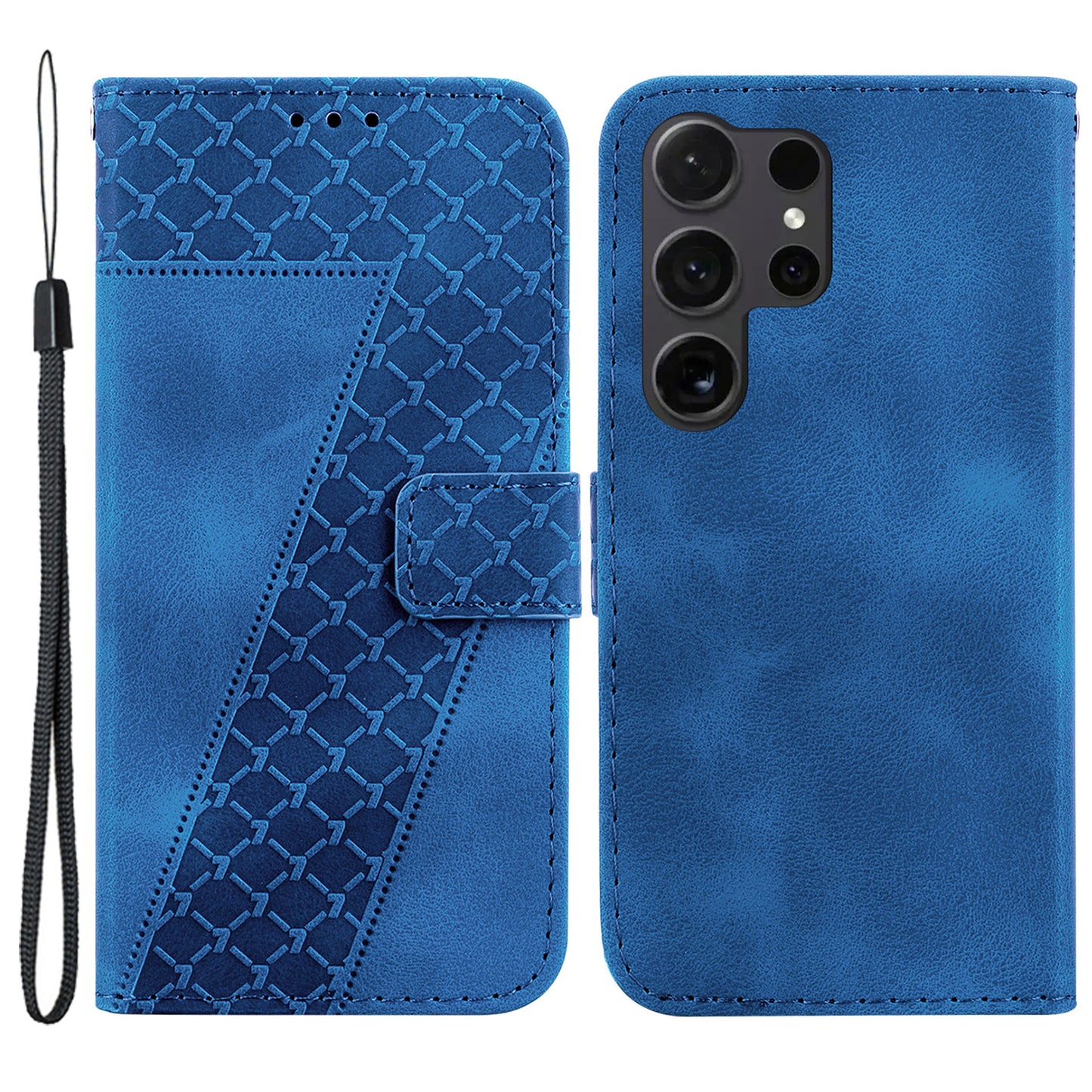 For Samsung Galaxy S24 Ultra Case PU Leather+TPU Imprinted Phone Protection Cover - Dark Blue