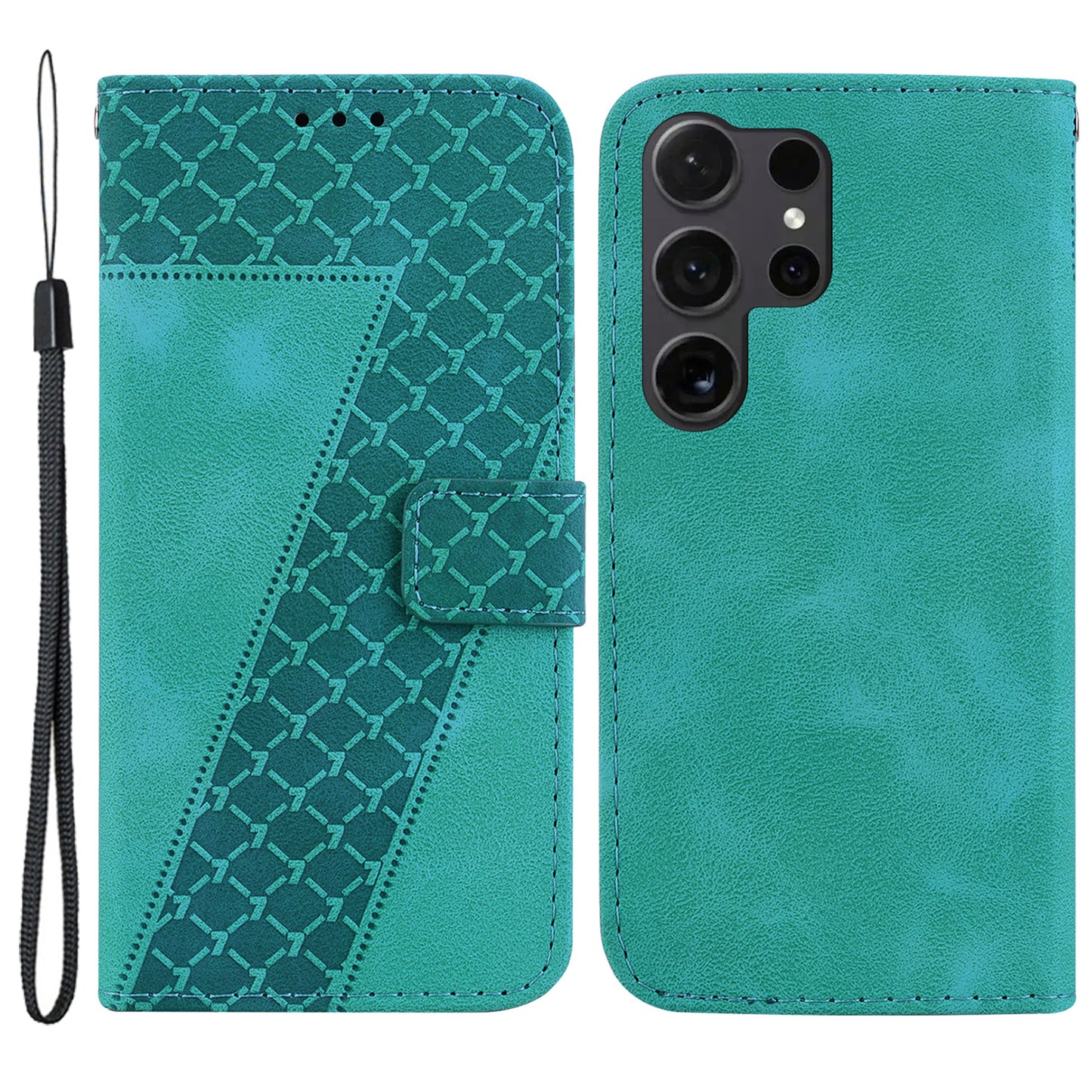 For Samsung Galaxy S24 Ultra Case PU Leather+TPU Imprinted Phone Protection Cover - Green