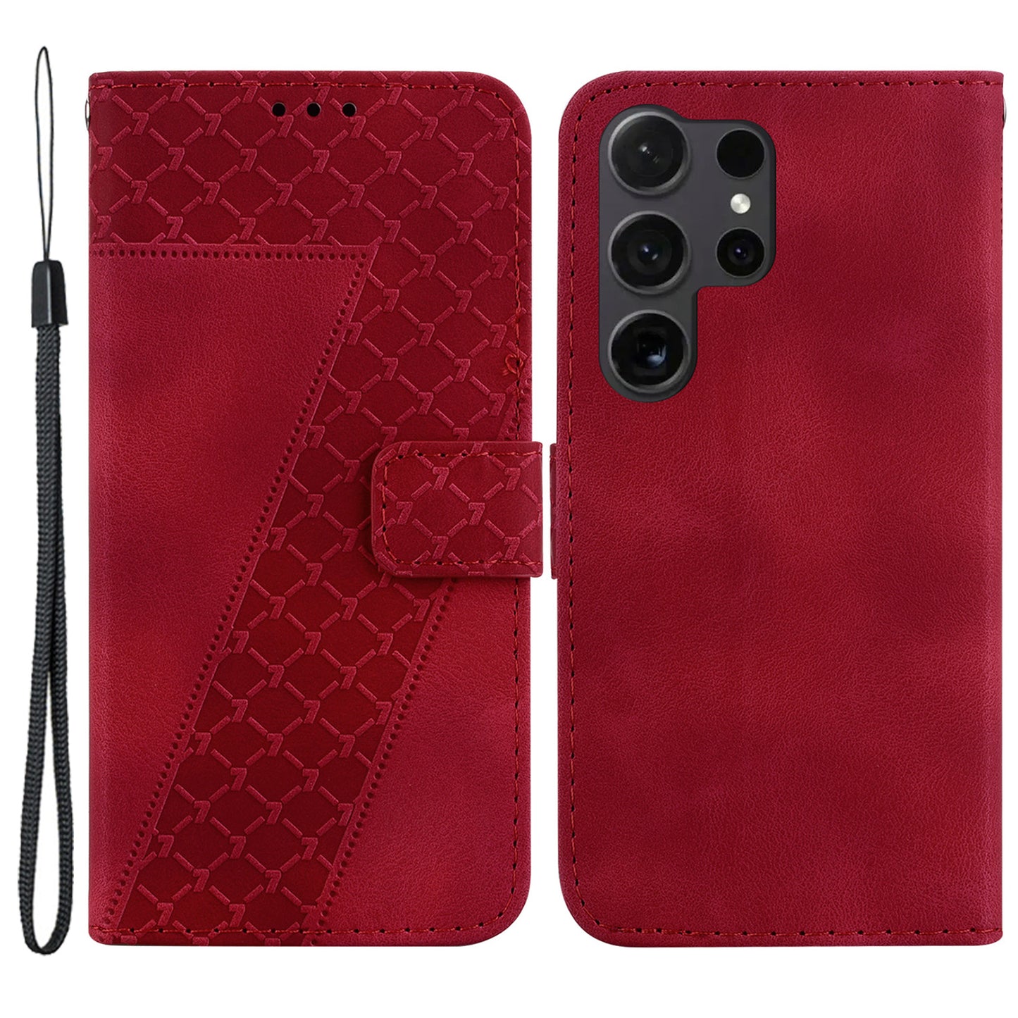 For Samsung Galaxy S24 Ultra Case PU Leather+TPU Imprinted Phone Protection Cover - Red