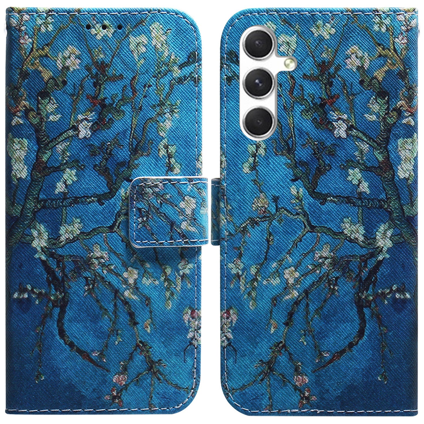 Anti-Drop Wallet Phone Case for Samsung Galaxy S24+ Case Pattern Printed PU Leather Flip Cover - Apricot Flowers