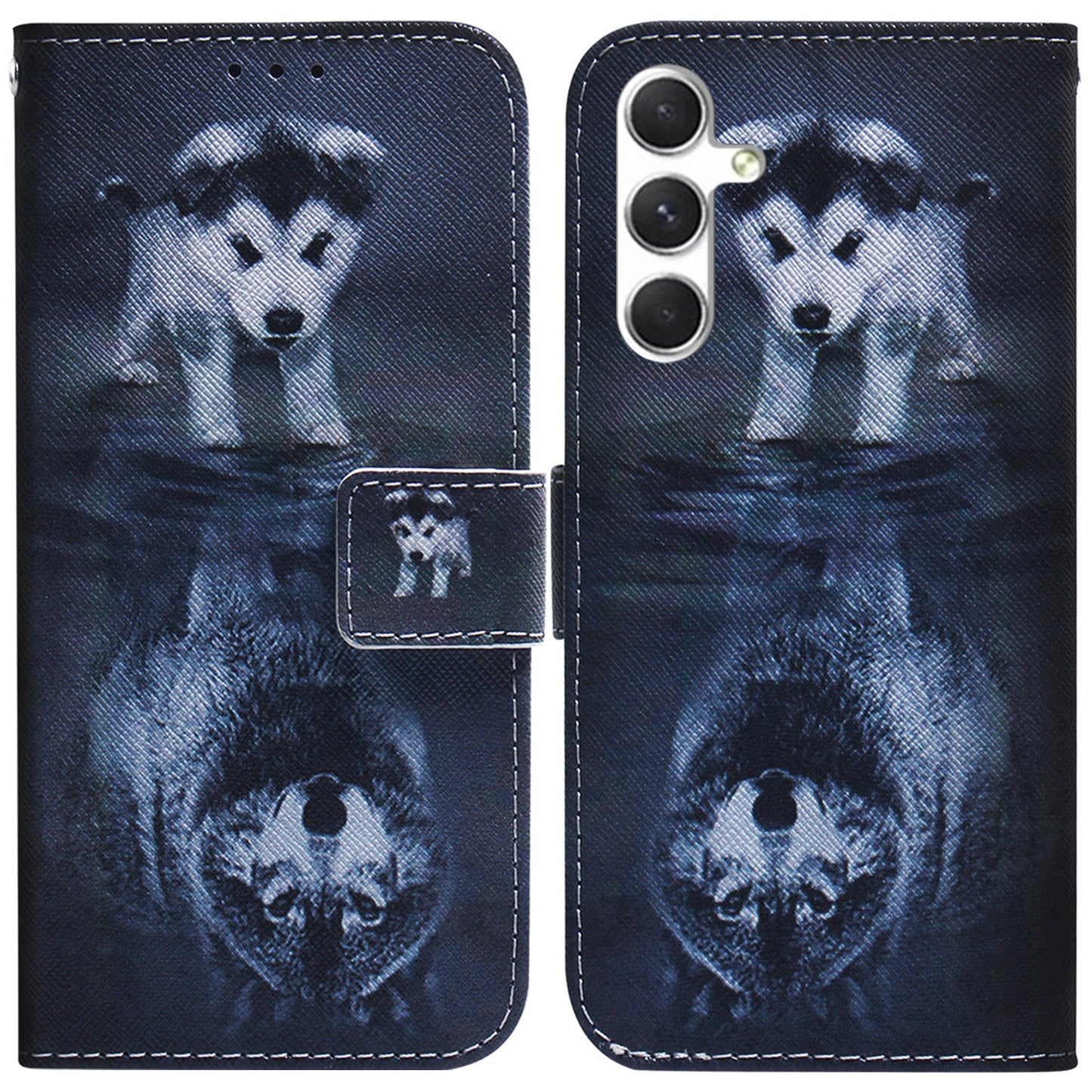 Anti-Drop Wallet Phone Case for Samsung Galaxy S24+ Case Pattern Printed PU Leather Flip Cover - Dog and Wolf