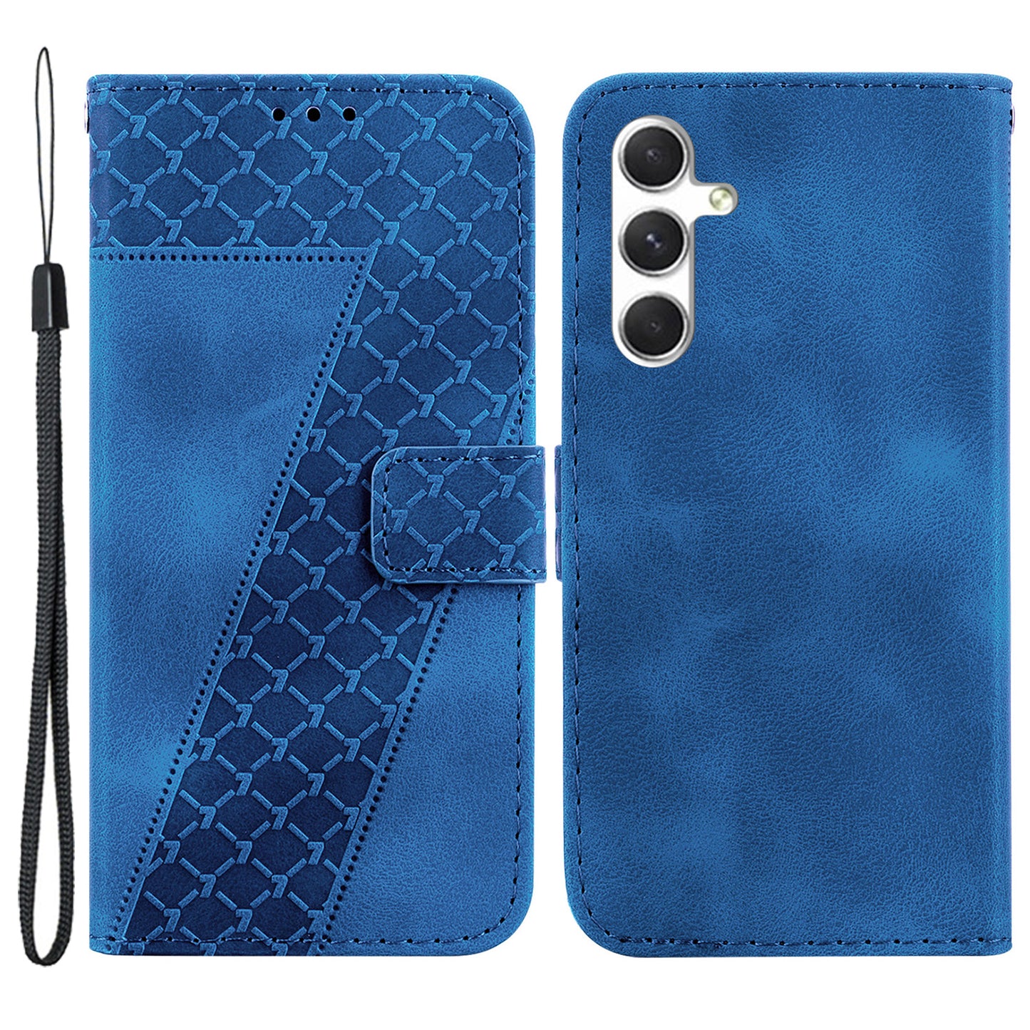 For Samsung Galaxy S24 Case Magnetic Clasp Leather Wallet Imprinted Phone Cover - Dark Blue