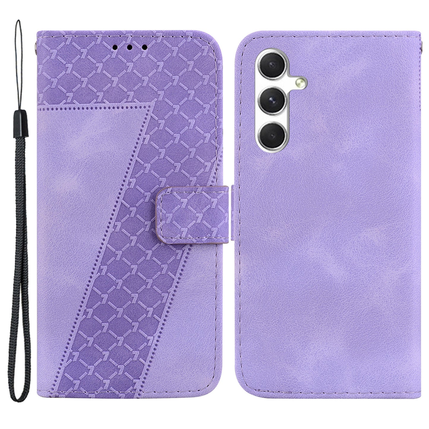 For Samsung Galaxy S24 Case Magnetic Clasp Leather Wallet Imprinted Phone Cover - Purple