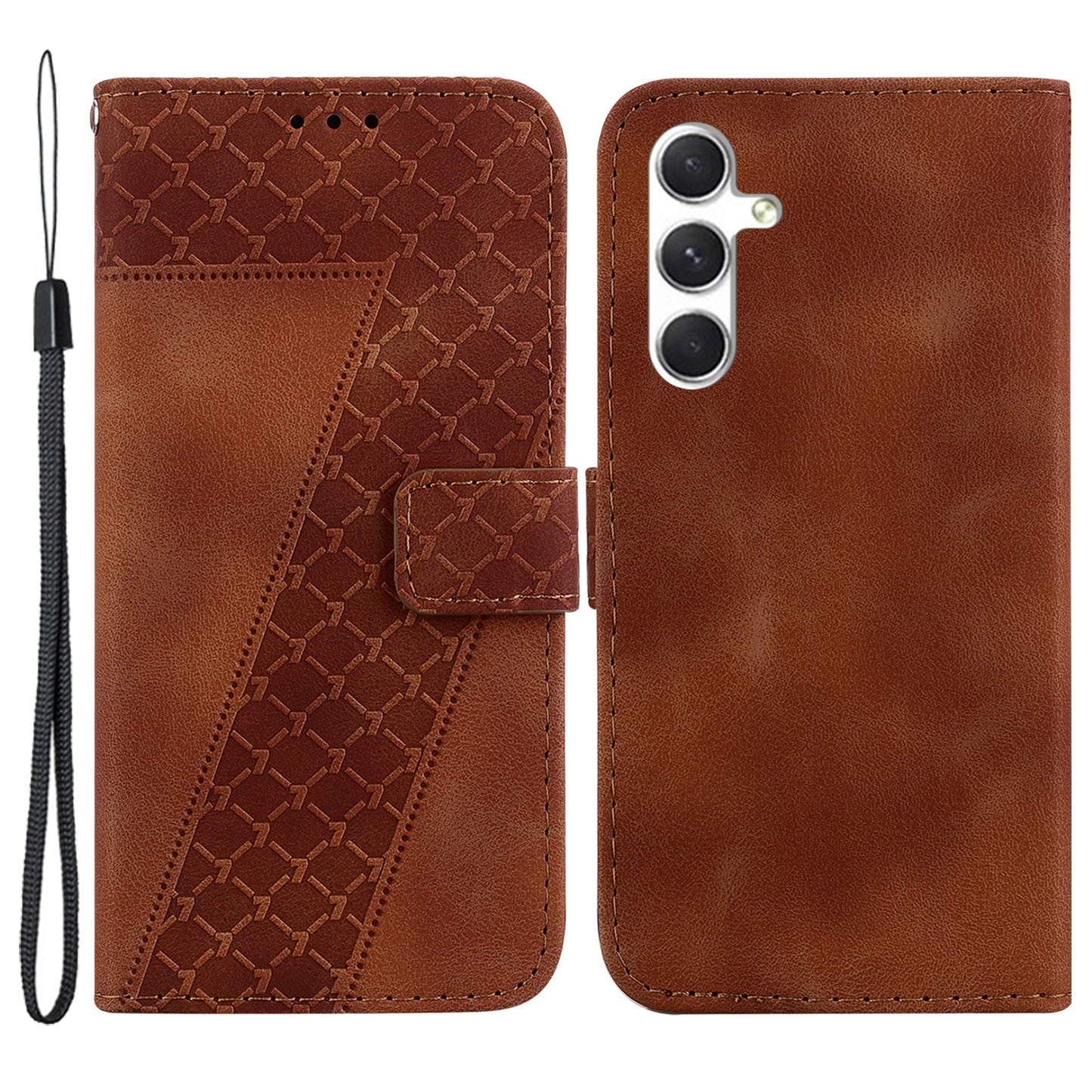 For Samsung Galaxy S24 Case Magnetic Clasp Leather Wallet Imprinted Phone Cover - Brown