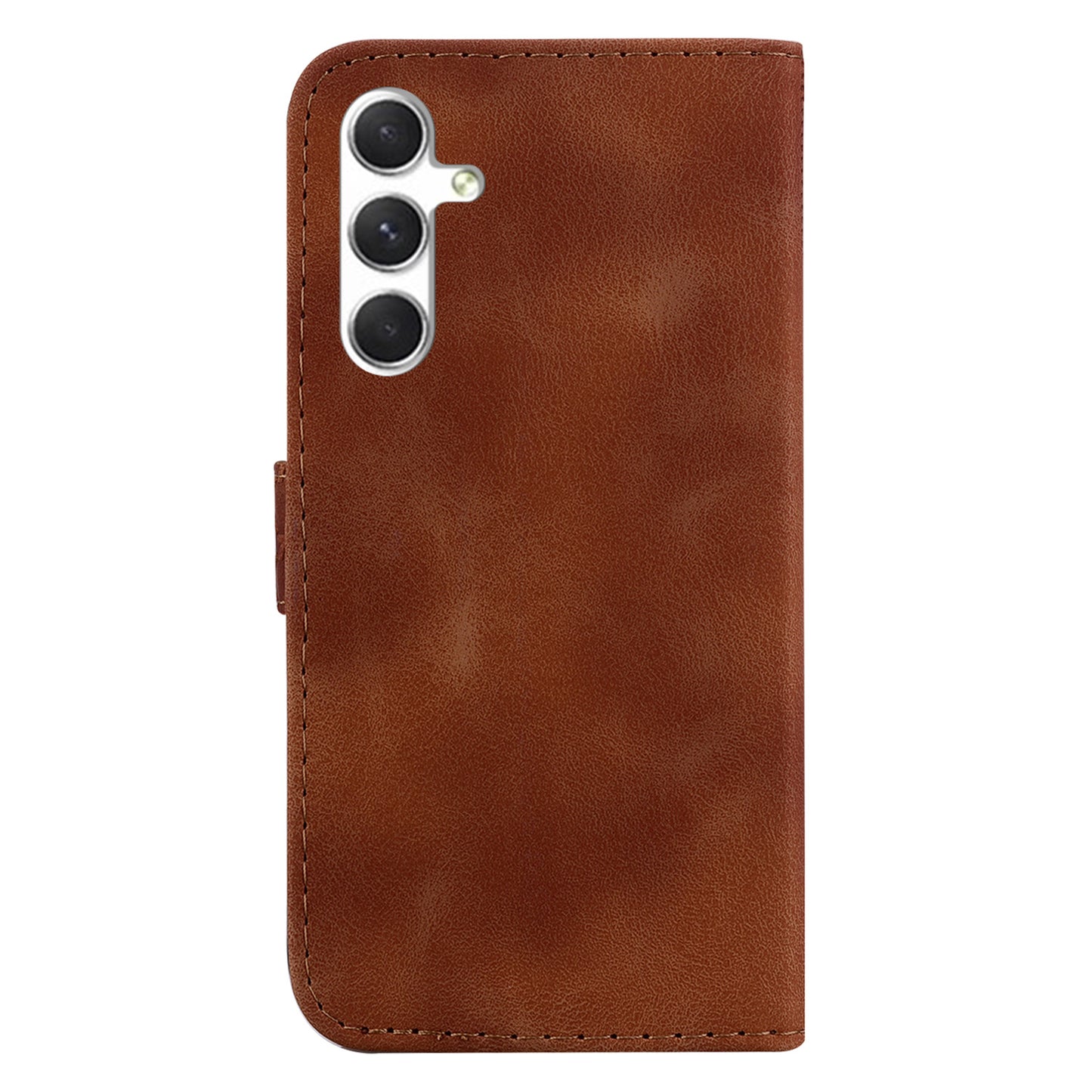 For Samsung Galaxy S24 Case Magnetic Clasp Leather Wallet Imprinted Phone Cover - Brown