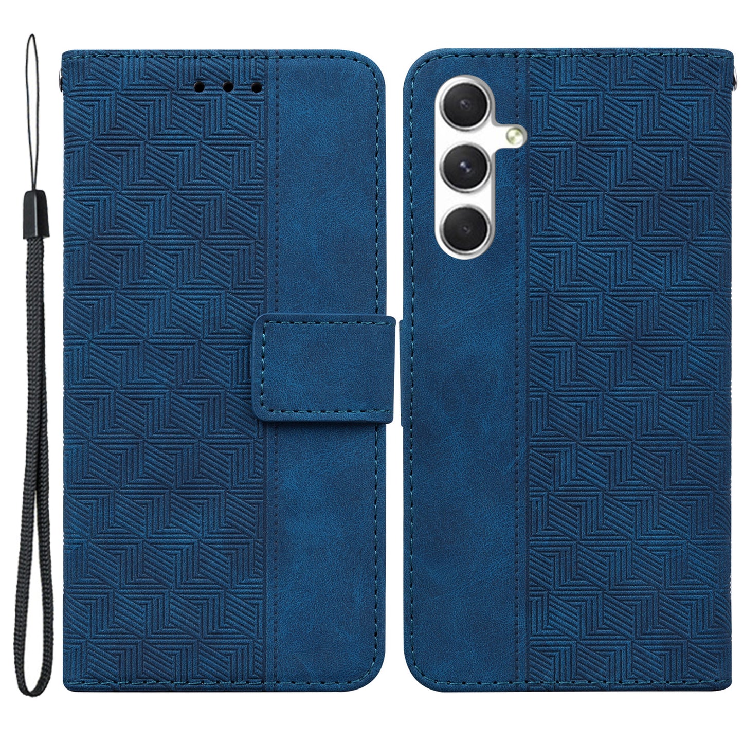 For Samsung Galaxy S24+ Case Imprinted Geometry Stand Wallet Leather Cover - Blue