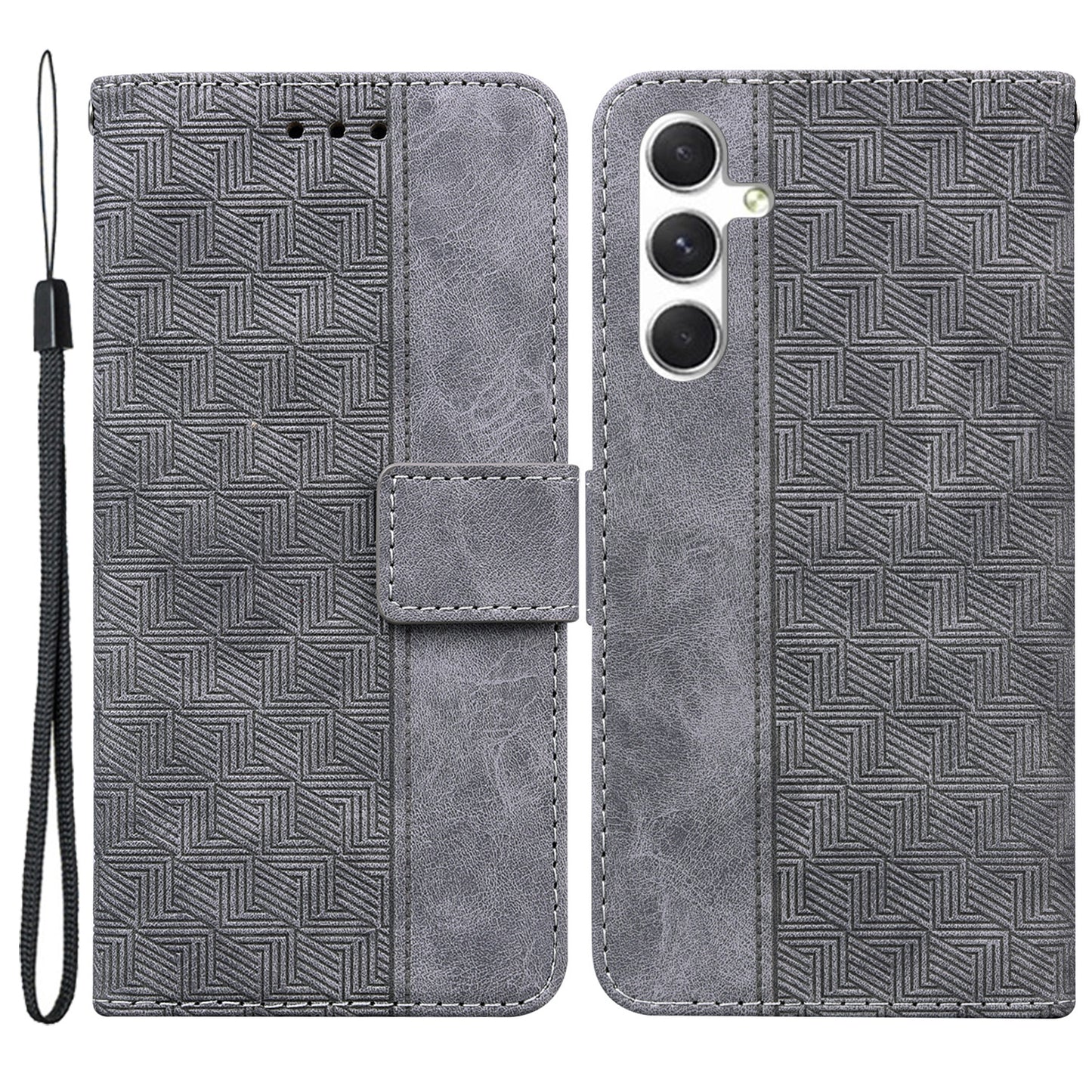 For Samsung Galaxy S24+ Case Imprinted Geometry Stand Wallet Leather Cover - Grey