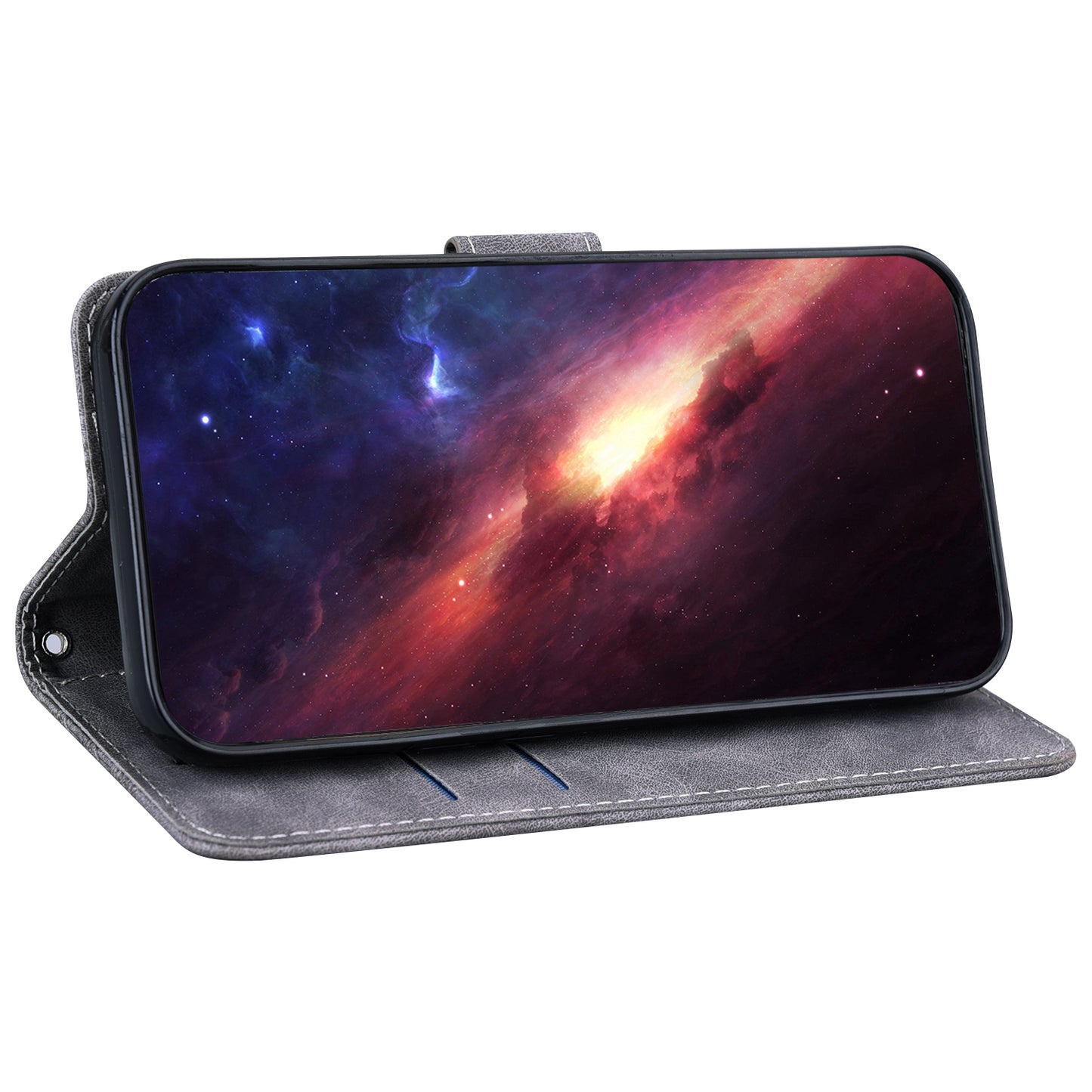 For Samsung Galaxy S24+ Case Imprinted Geometry Stand Wallet Leather Cover - Grey