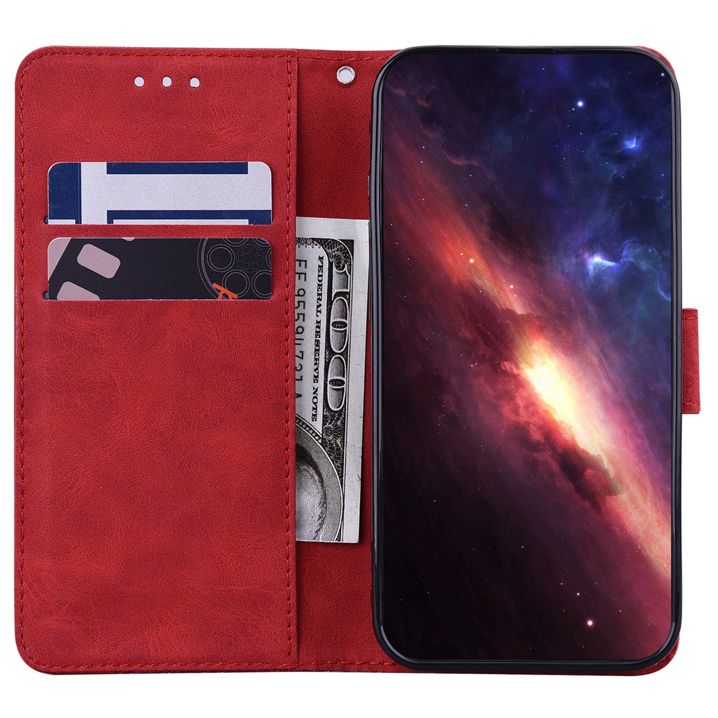 For Samsung Galaxy S24+ Case Imprinted Geometry Stand Wallet Leather Cover - Red