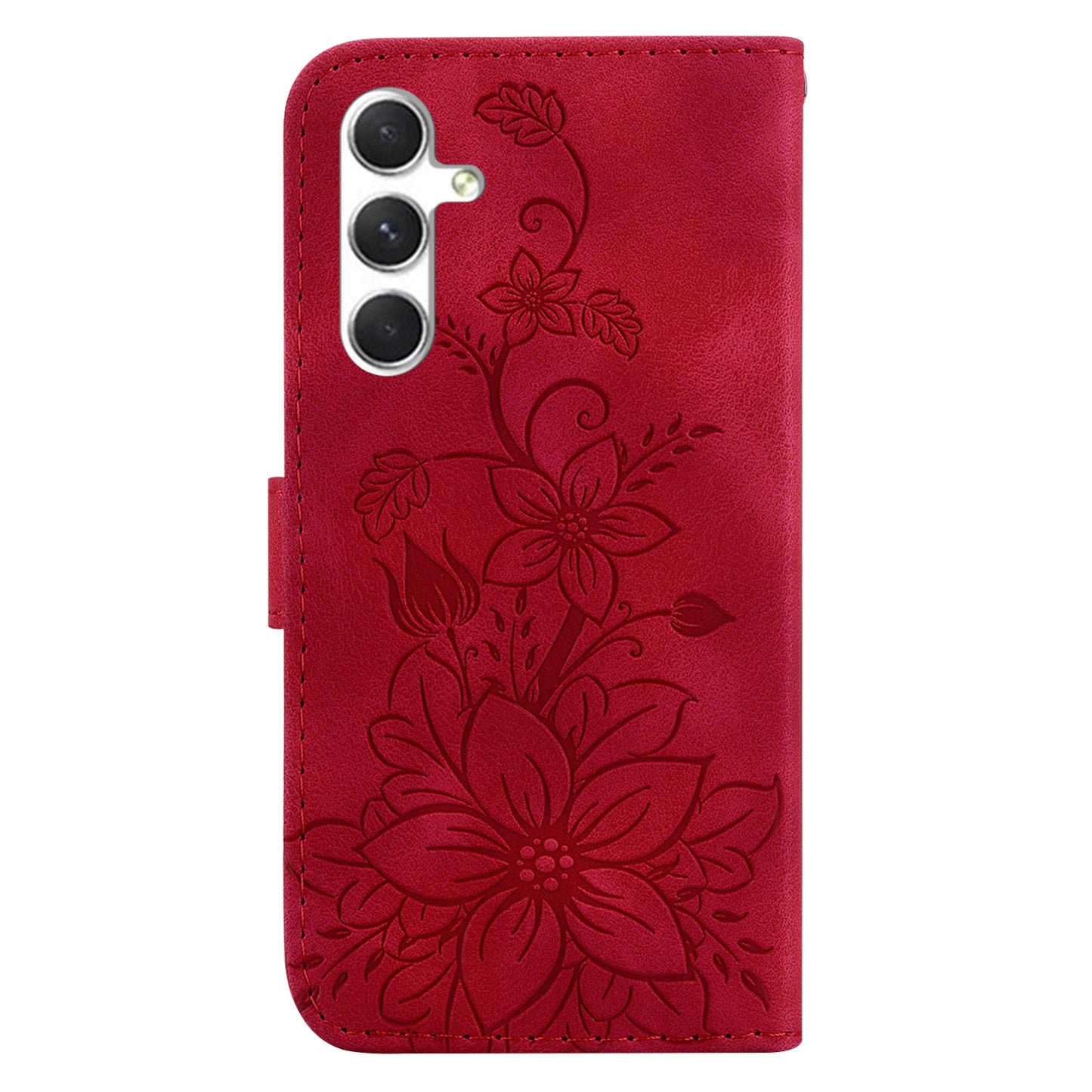 For Samsung Galaxy S24+ Case Wallet Leather Cover with Imprint Flower - Red