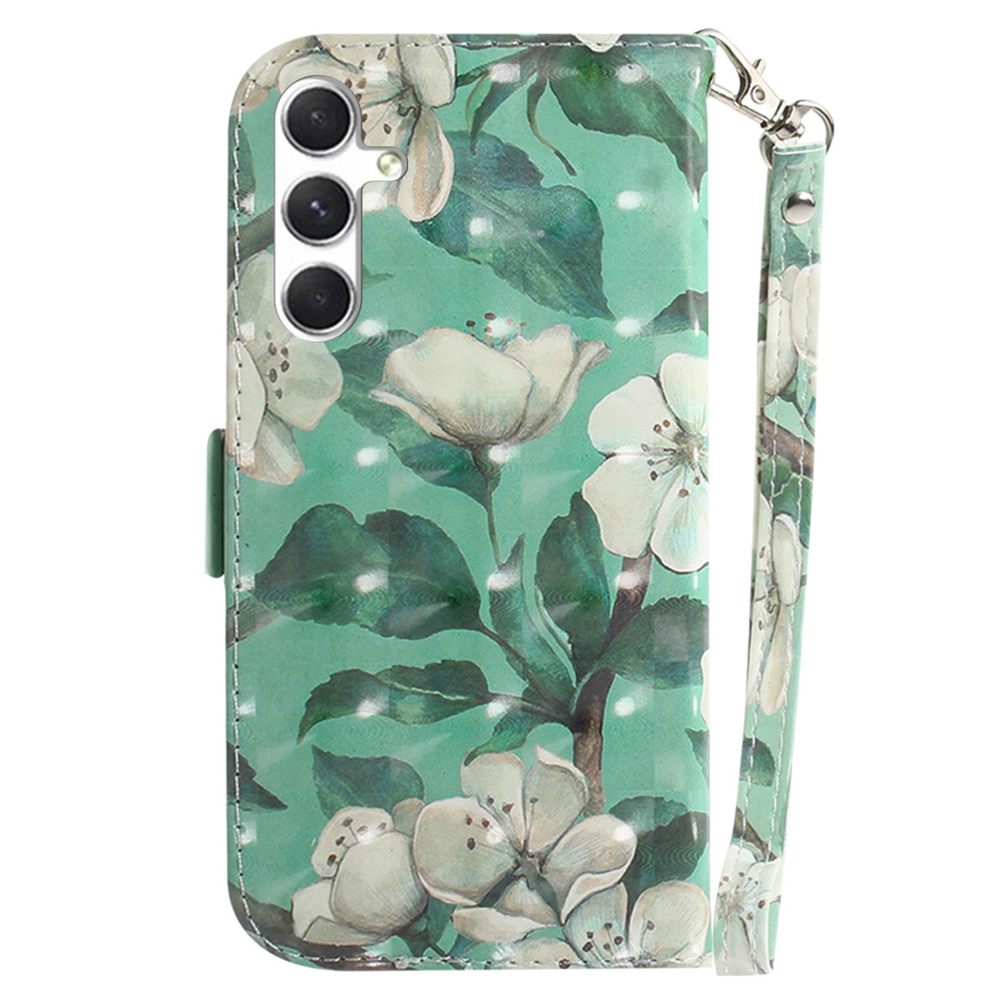Pattern Printed PU Flip Cover for Samsung Galaxy S24+ Case Shockproof Wallet Phone Case with Strap - Watercolor Flowers