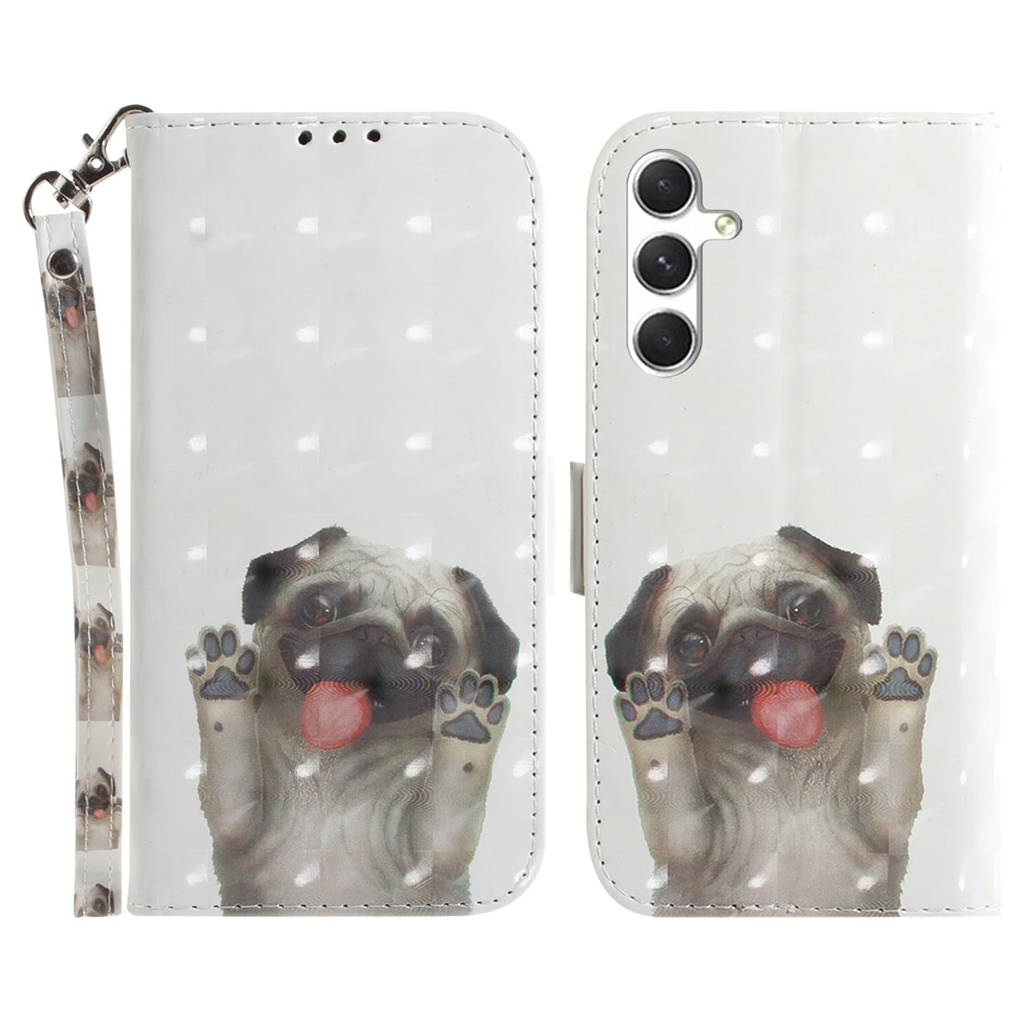Pattern Printed PU Flip Cover for Samsung Galaxy S24+ Case Shockproof Wallet Phone Case with Strap - Pug