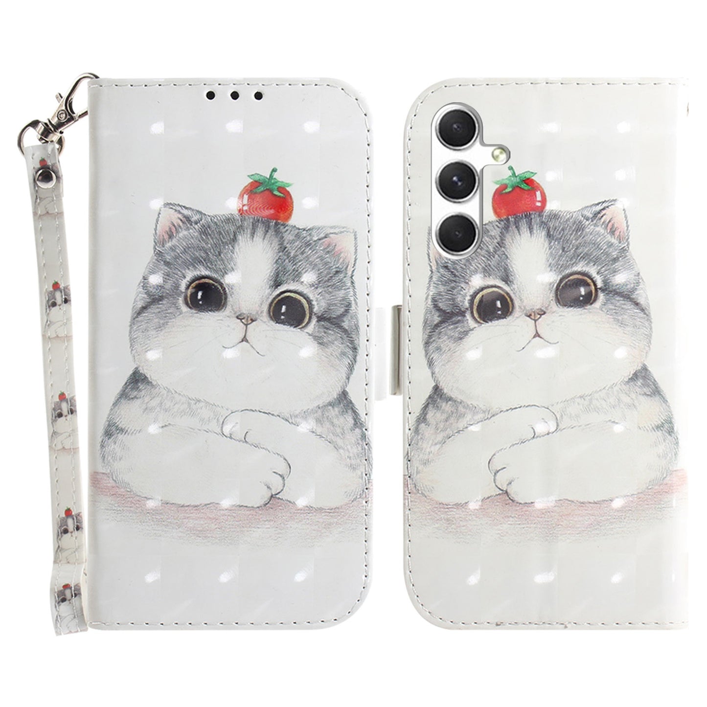 Pattern Printed PU Flip Cover for Samsung Galaxy S24+ Case Shockproof Wallet Phone Case with Strap - Cute Cat