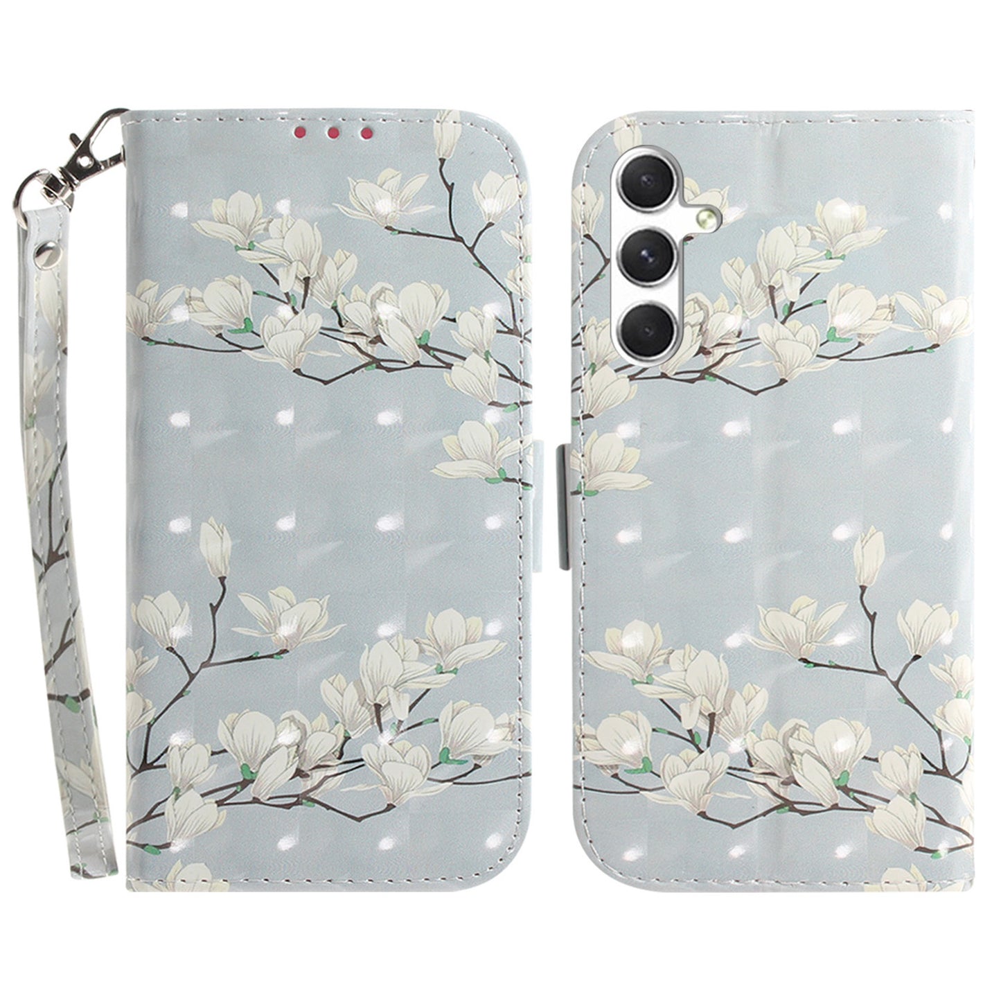 Pattern Printed PU Flip Cover for Samsung Galaxy S24+ Case Shockproof Wallet Phone Case with Strap - Magnolia