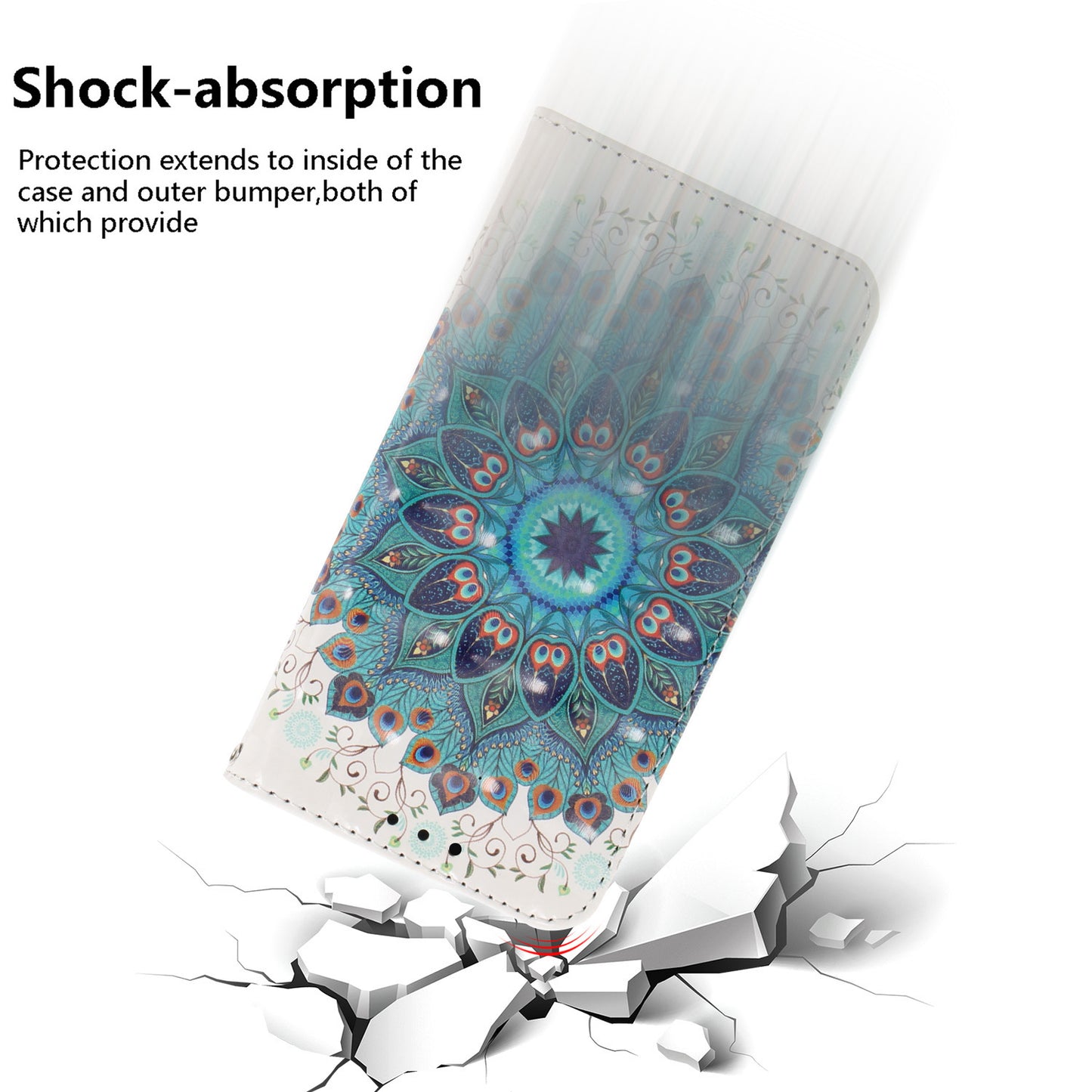 Pattern Printed PU Flip Cover for Samsung Galaxy S24+ Case Shockproof Wallet Phone Case with Strap - Peacock Wreath