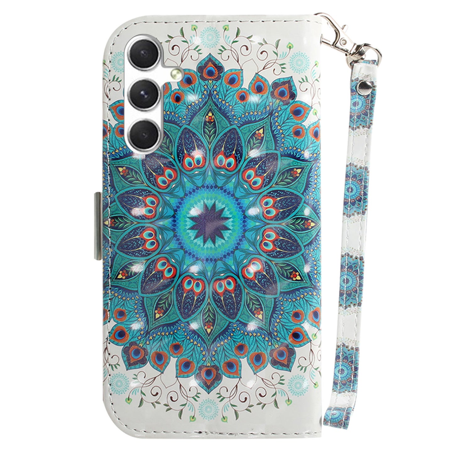 Pattern Printed PU Flip Cover for Samsung Galaxy S24+ Case Shockproof Wallet Phone Case with Strap - Peacock Wreath