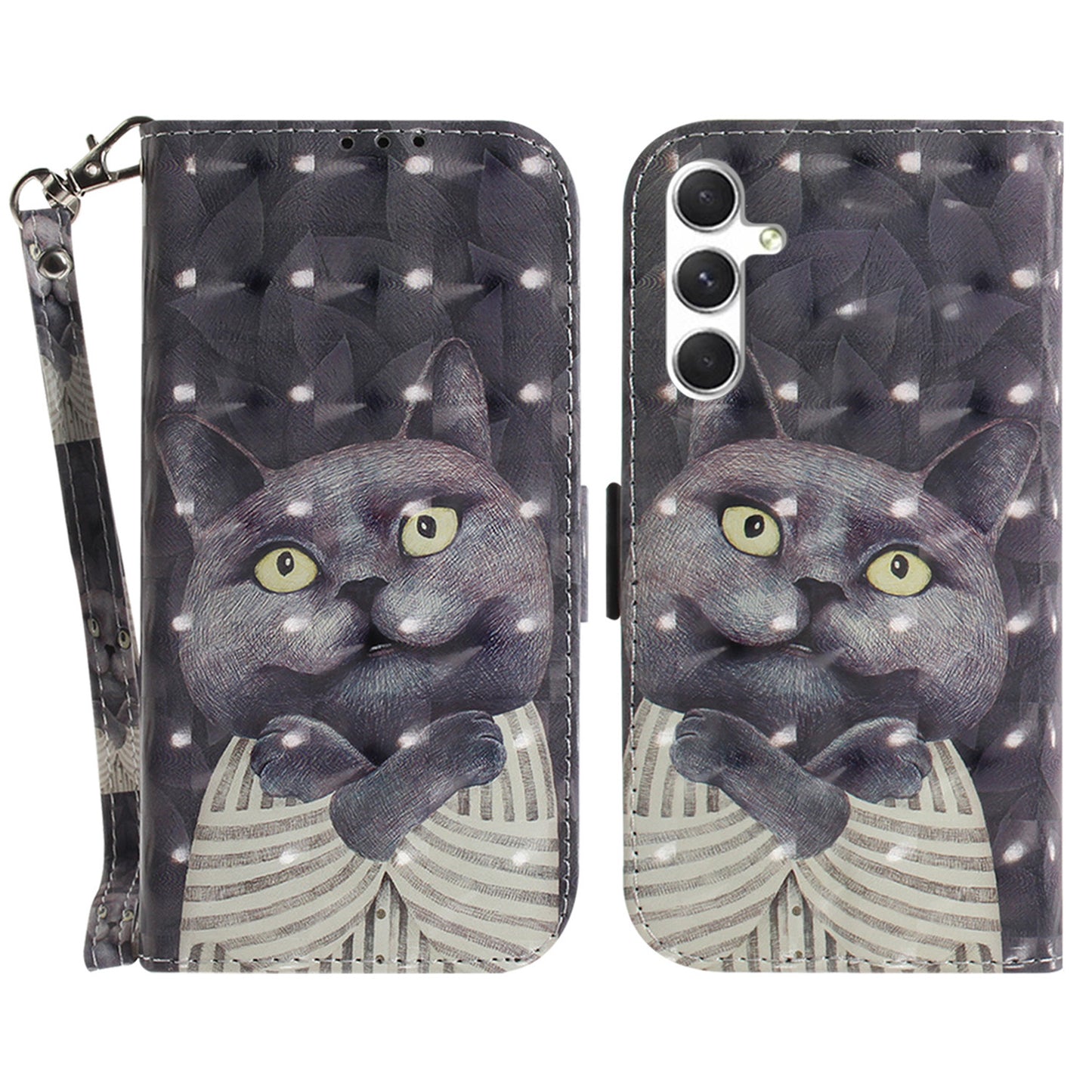 Pattern Printed PU Flip Cover for Samsung Galaxy S24+ Case Shockproof Wallet Phone Case with Strap - Embracing Cat