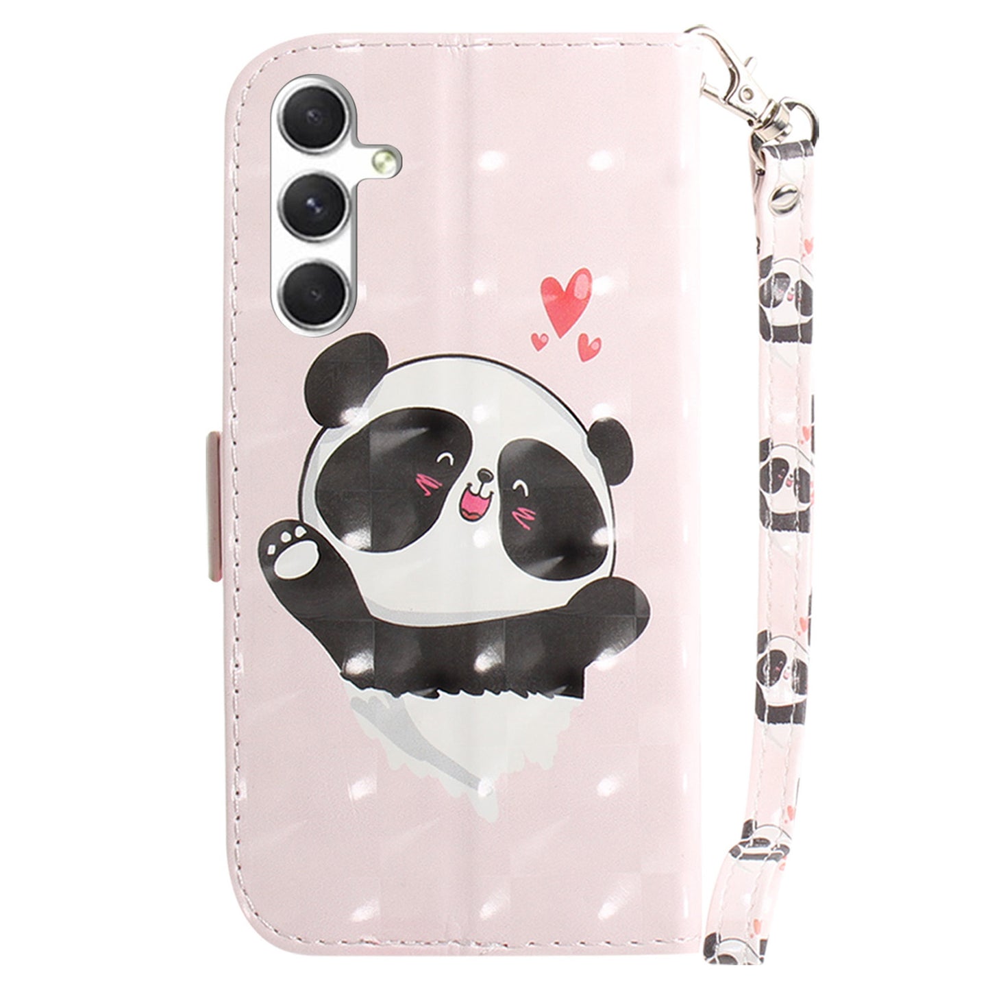 Pattern Printed PU Flip Cover for Samsung Galaxy S24+ Case Shockproof Wallet Phone Case with Strap - Love Heart Panda