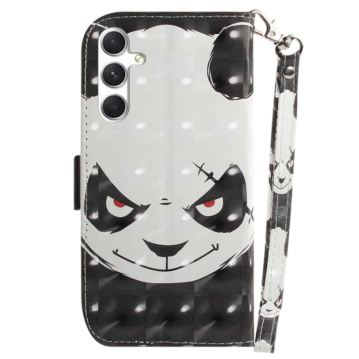 Pattern Printed PU Flip Cover for Samsung Galaxy S24+ Case Shockproof Wallet Phone Case with Strap - Angry Panda