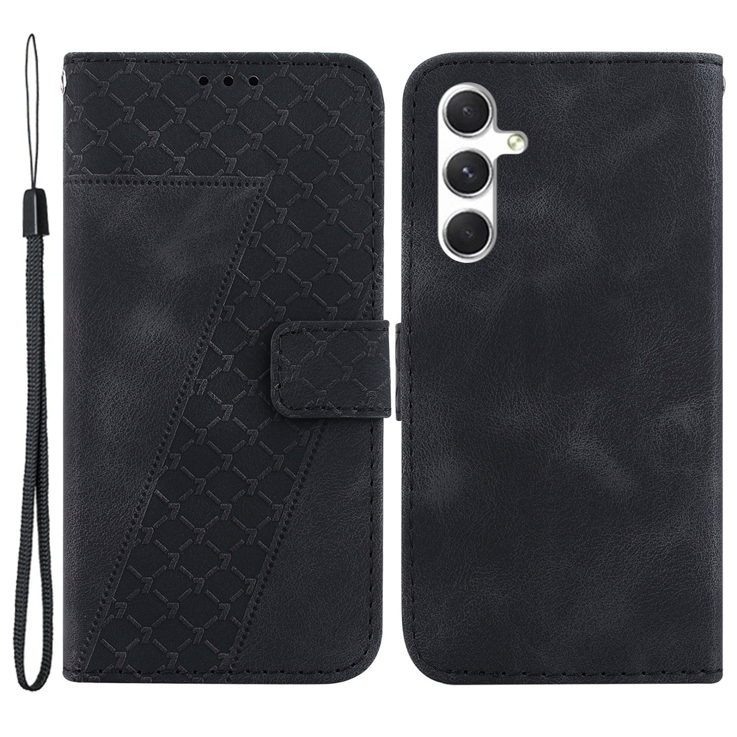 For Samsung Galaxy S24+ Case 7-Shape Imprinted Wallet Leather Phone Cover - Black