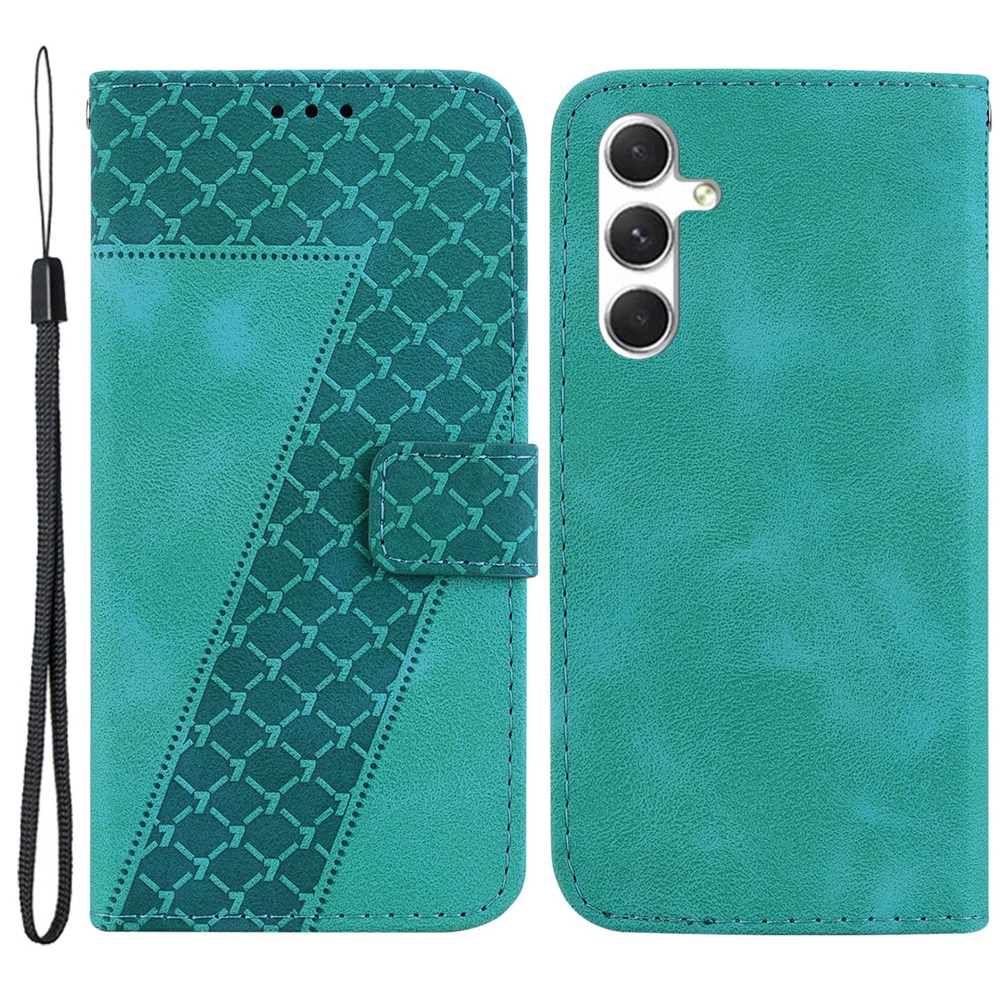 For Samsung Galaxy S24+ Case 7-Shape Imprinted Wallet Leather Phone Cover - Green