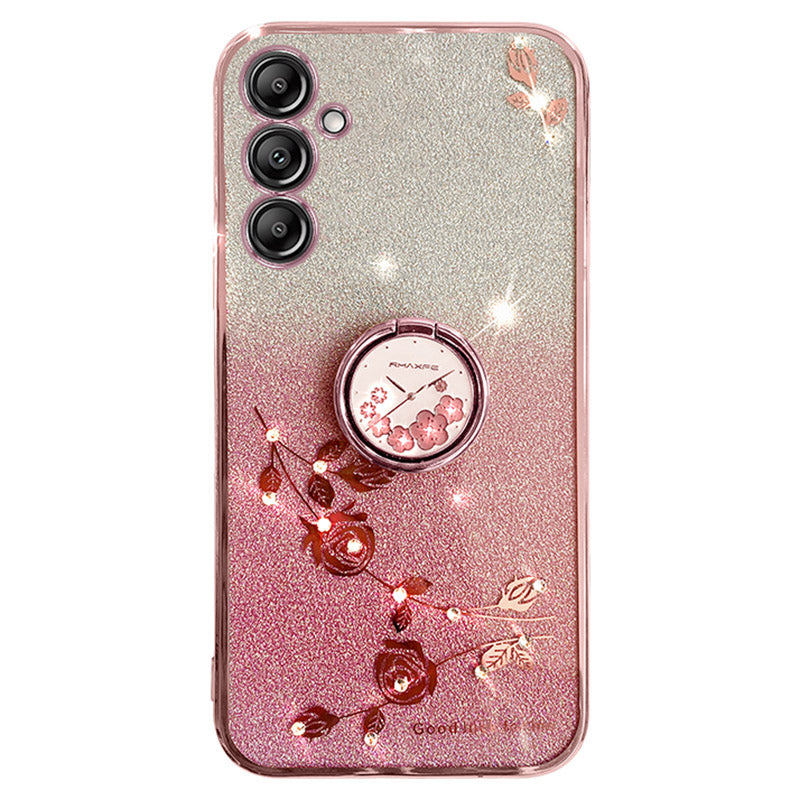 KADEM For Samsung Galaxy S24+ Cover Glitter Ring Kickstand TPU Anti-scratch Phone Shell - Rose Gold