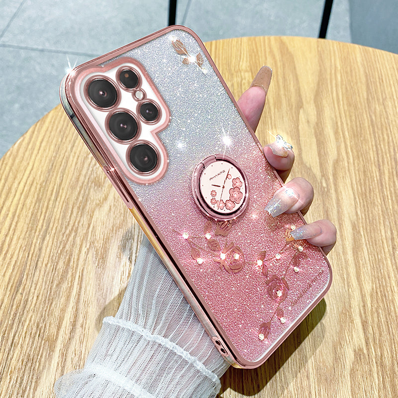 KADEM For Samsung Galaxy S24 Ultra Cover Soft TPU Phone Case with Ring Kickstand - Rose Gold
