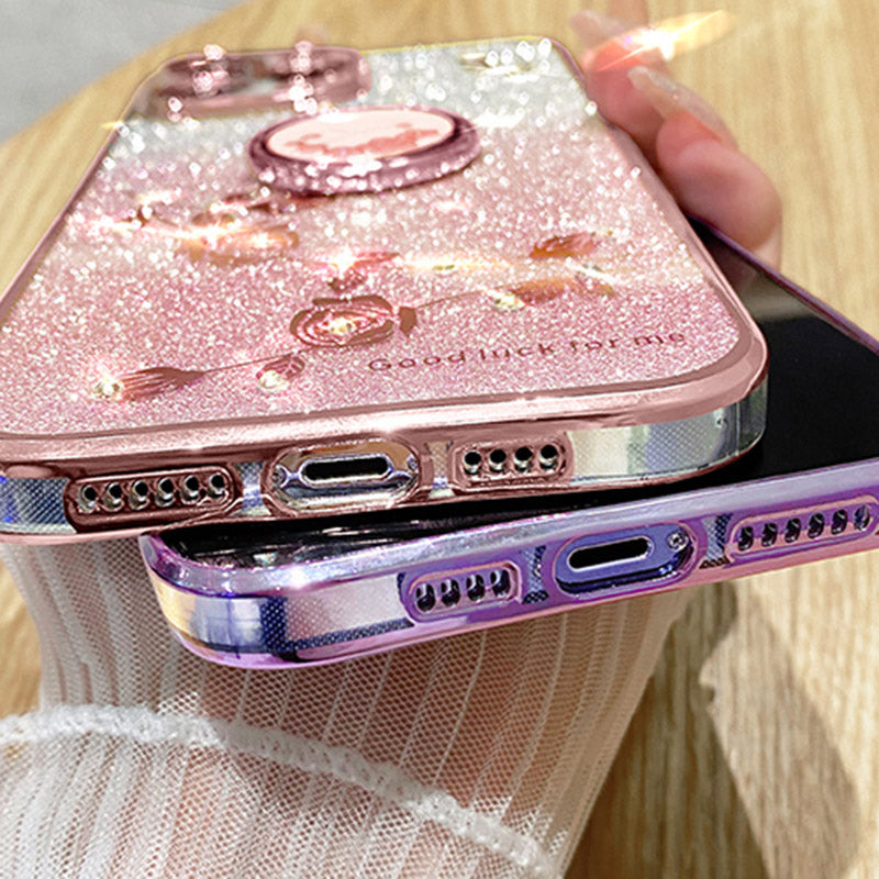 KADEM For Samsung Galaxy S24 Ultra Cover Soft TPU Phone Case with Ring Kickstand - Rose Gold