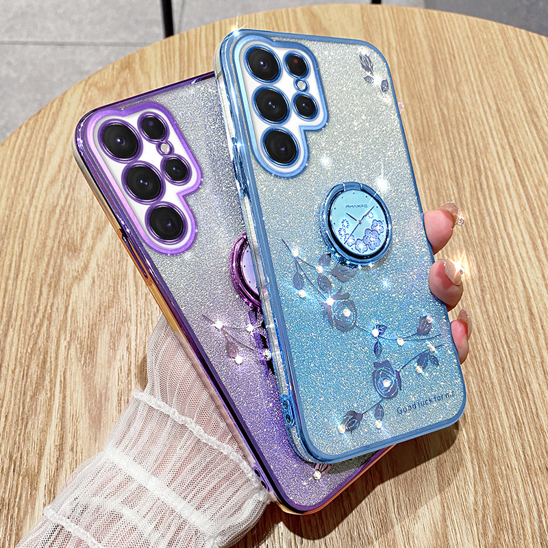 KADEM For Samsung Galaxy S24 Ultra Cover Soft TPU Phone Case with Ring Kickstand - Purple