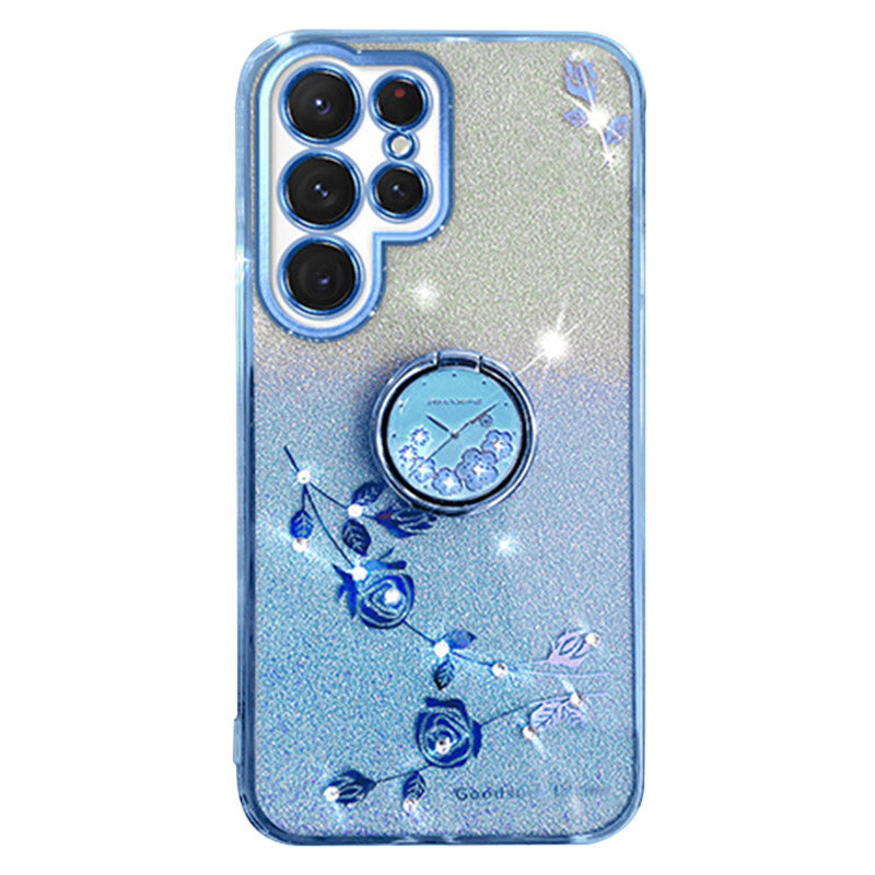 KADEM For Samsung Galaxy S24 Ultra Cover Soft TPU Phone Case with Ring Kickstand - Blue