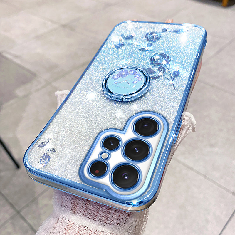 KADEM For Samsung Galaxy S24 Ultra Cover Soft TPU Phone Case with Ring Kickstand - Blue