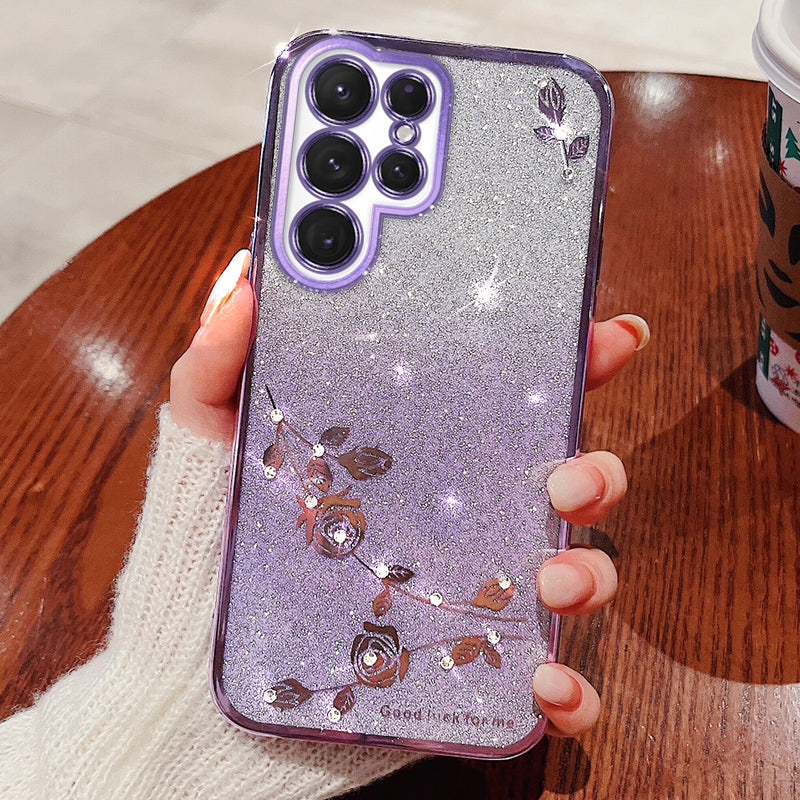 KADEM For Samsung Galaxy S24 Ultra Case Flower Pattern Anti-fall TPU Phone Cover - Purple