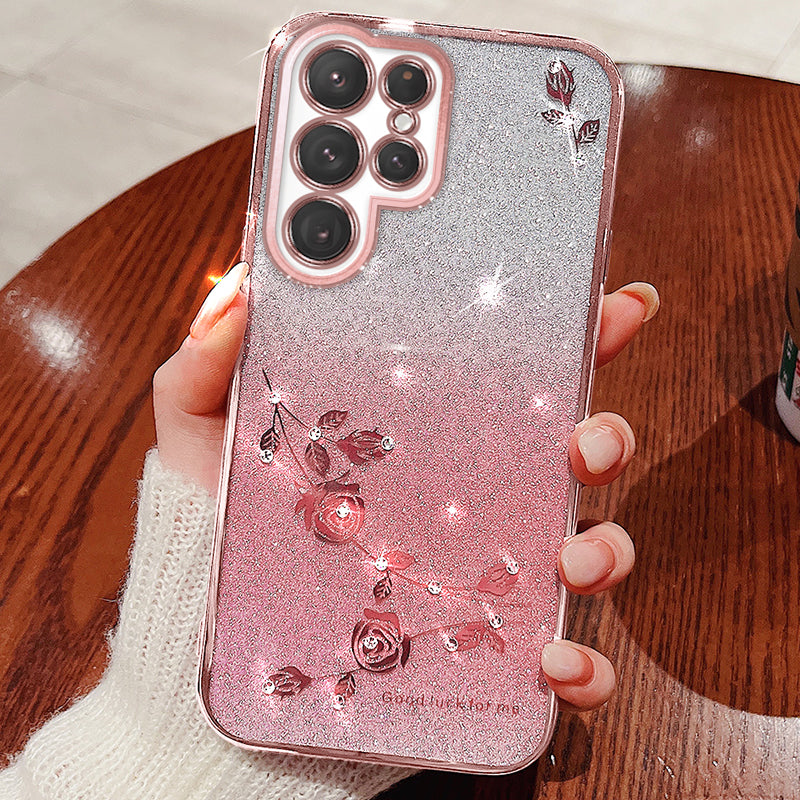 KADEM For Samsung Galaxy S24 Ultra Case Flower Pattern Anti-fall TPU Phone Cover - Rose Gold