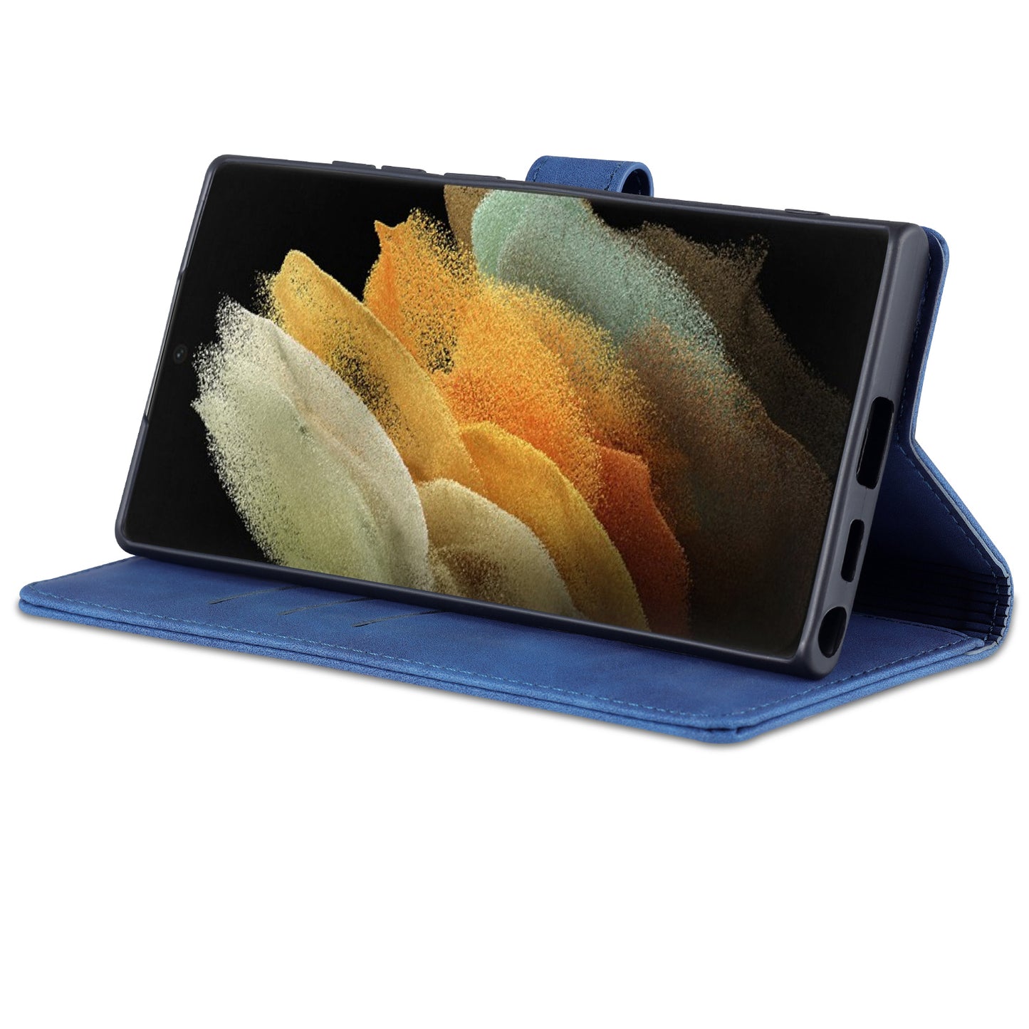 AZNS For Samsung Galaxy S24 Ultra Case Leather Protected Fully Folio Flip Stand Phone Shell - Blue