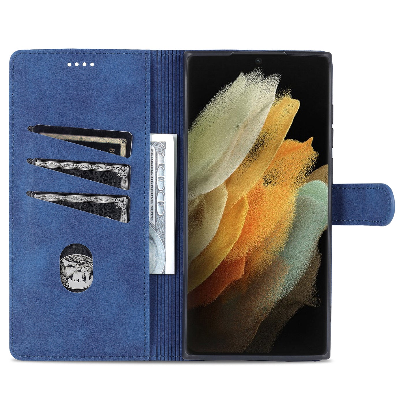 AZNS For Samsung Galaxy S24 Ultra Case Leather Protected Fully Folio Flip Stand Phone Shell - Blue