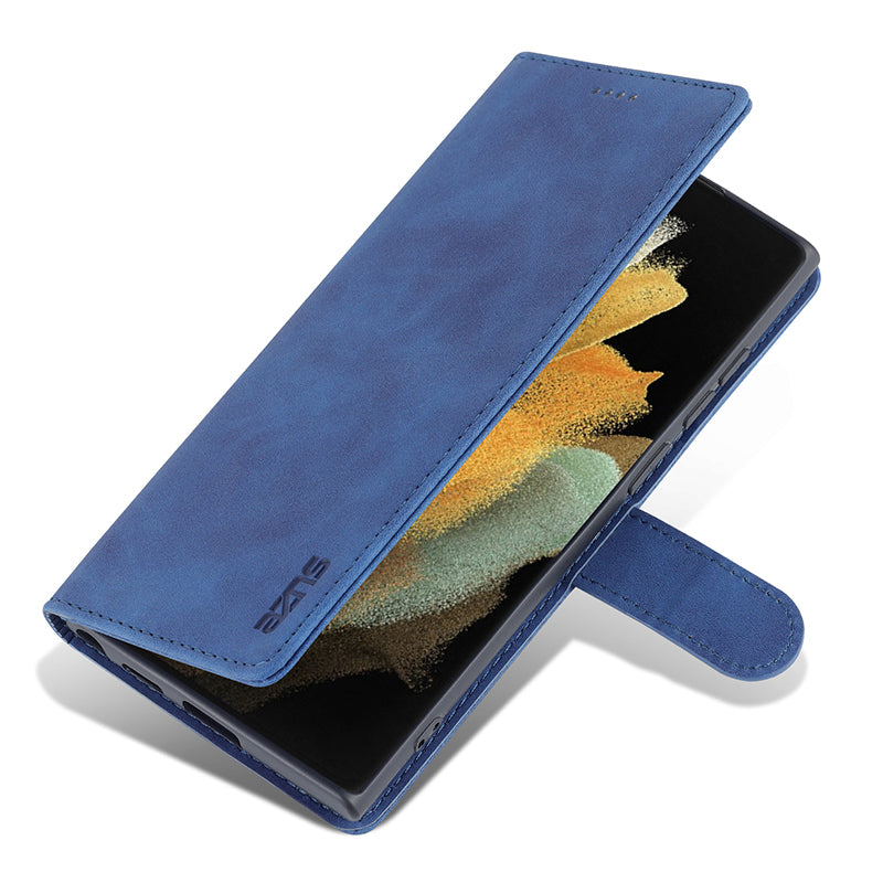 AZNS For Samsung Galaxy S24 Ultra Case Leather Protected Fully Folio Flip Stand Phone Shell - Blue