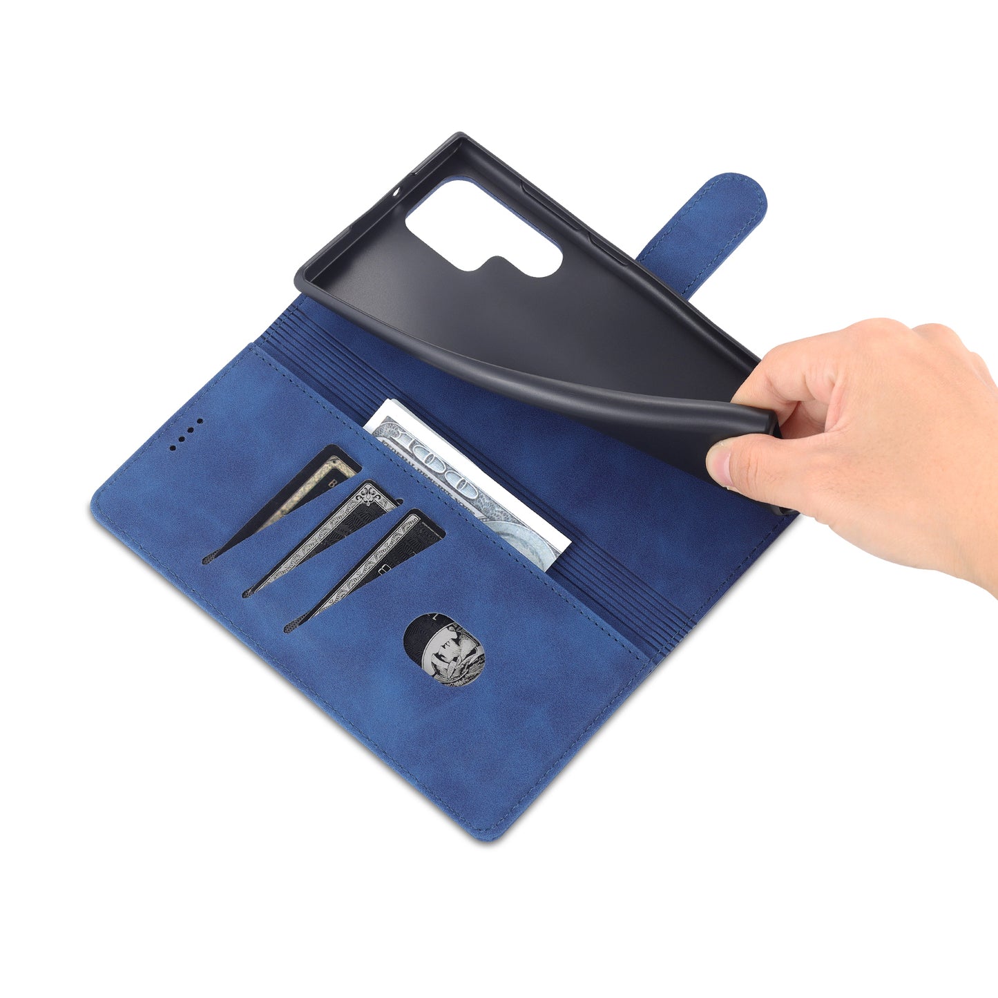 AZNS For Samsung Galaxy S24 Ultra Case Leather Protected Fully Folio Flip Stand Phone Shell - Blue