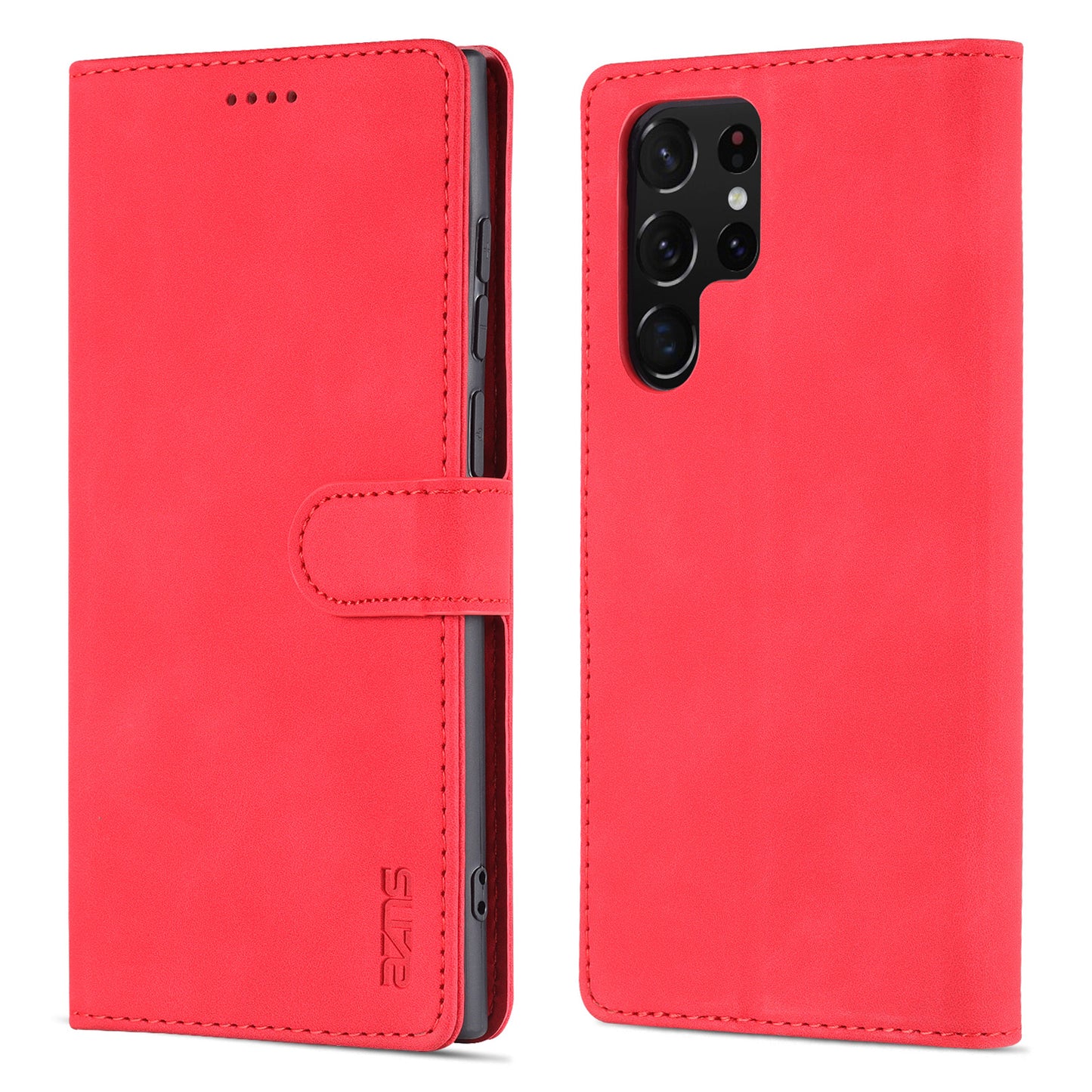AZNS For Samsung Galaxy S24 Ultra Case Leather Protected Fully Folio Flip Stand Phone Shell - Red
