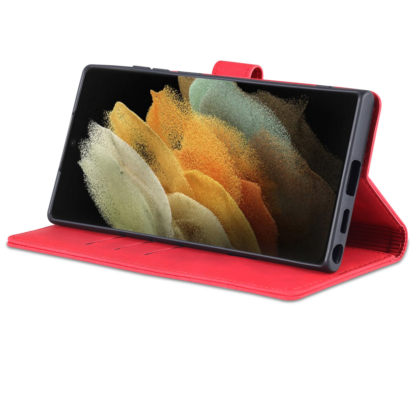 AZNS For Samsung Galaxy S24 Ultra Case Leather Protected Fully Folio Flip Stand Phone Shell - Red