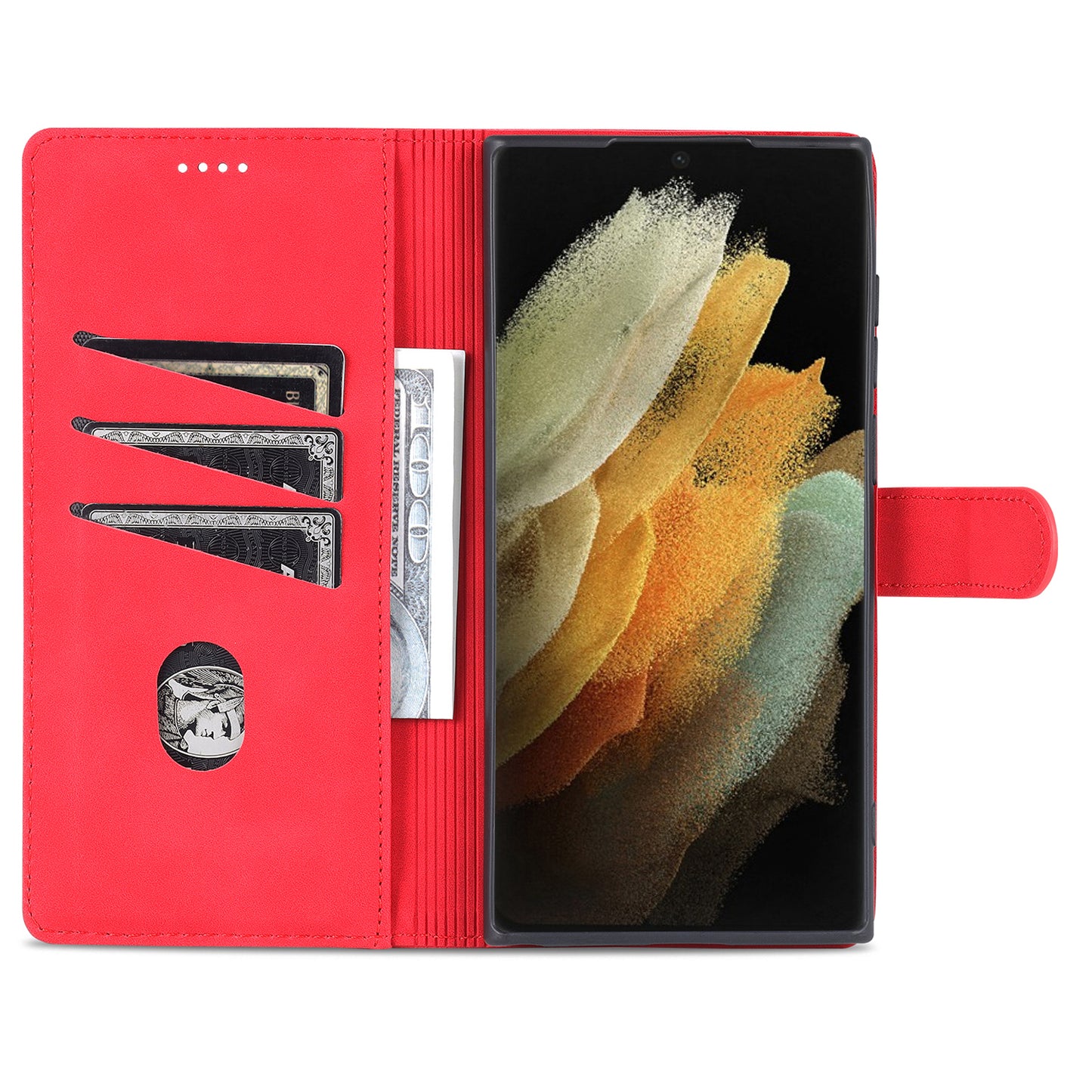 AZNS For Samsung Galaxy S24 Ultra Case Leather Protected Fully Folio Flip Stand Phone Shell - Red