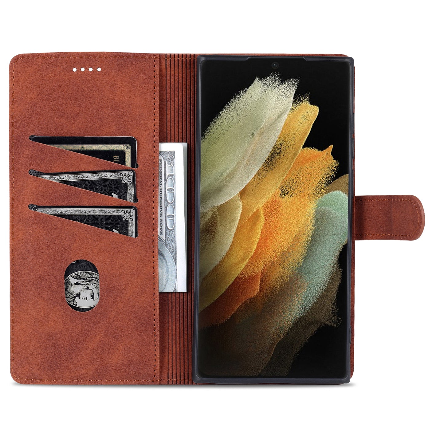 AZNS For Samsung Galaxy S24 Ultra Case Leather Protected Fully Folio Flip Stand Phone Shell - Brown
