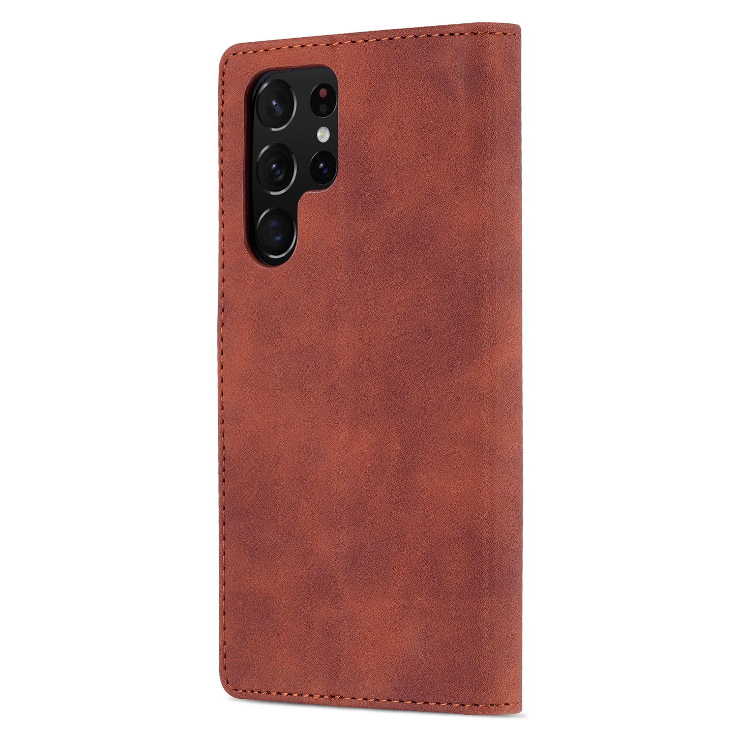 AZNS For Samsung Galaxy S24 Ultra Case Leather Protected Fully Folio Flip Stand Phone Shell - Brown